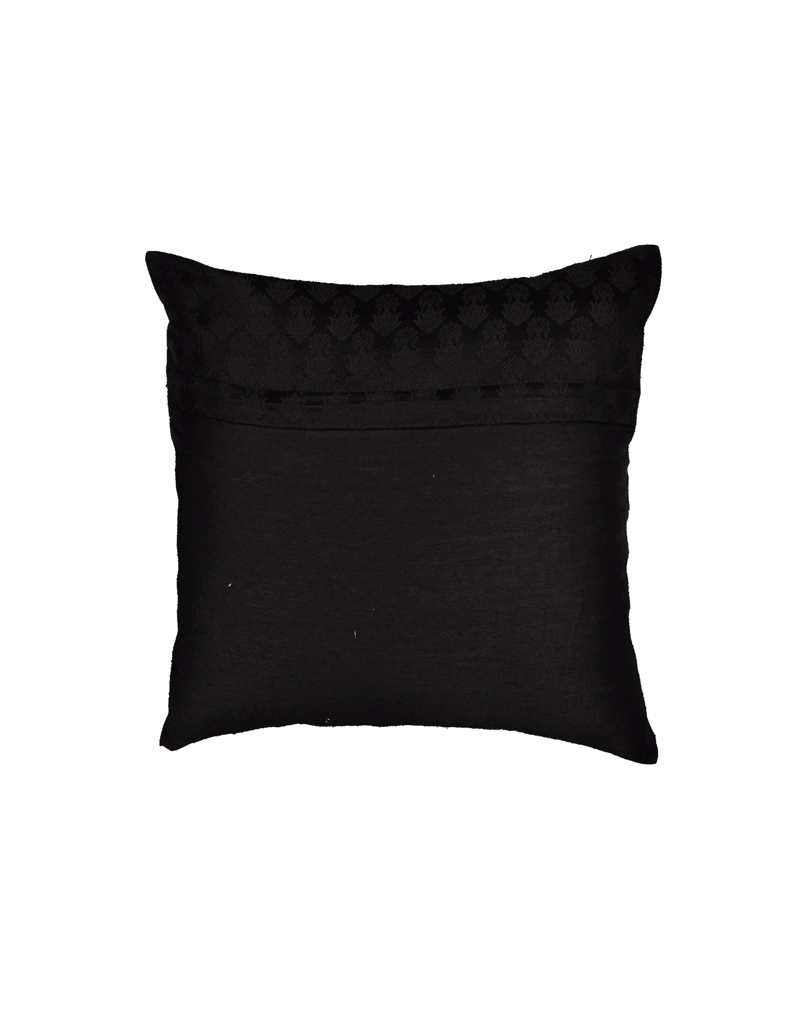 Black Banarasi Satin Tanchoi Poly Silk Cushion Cover 16" - By HolyWeaves, Benares