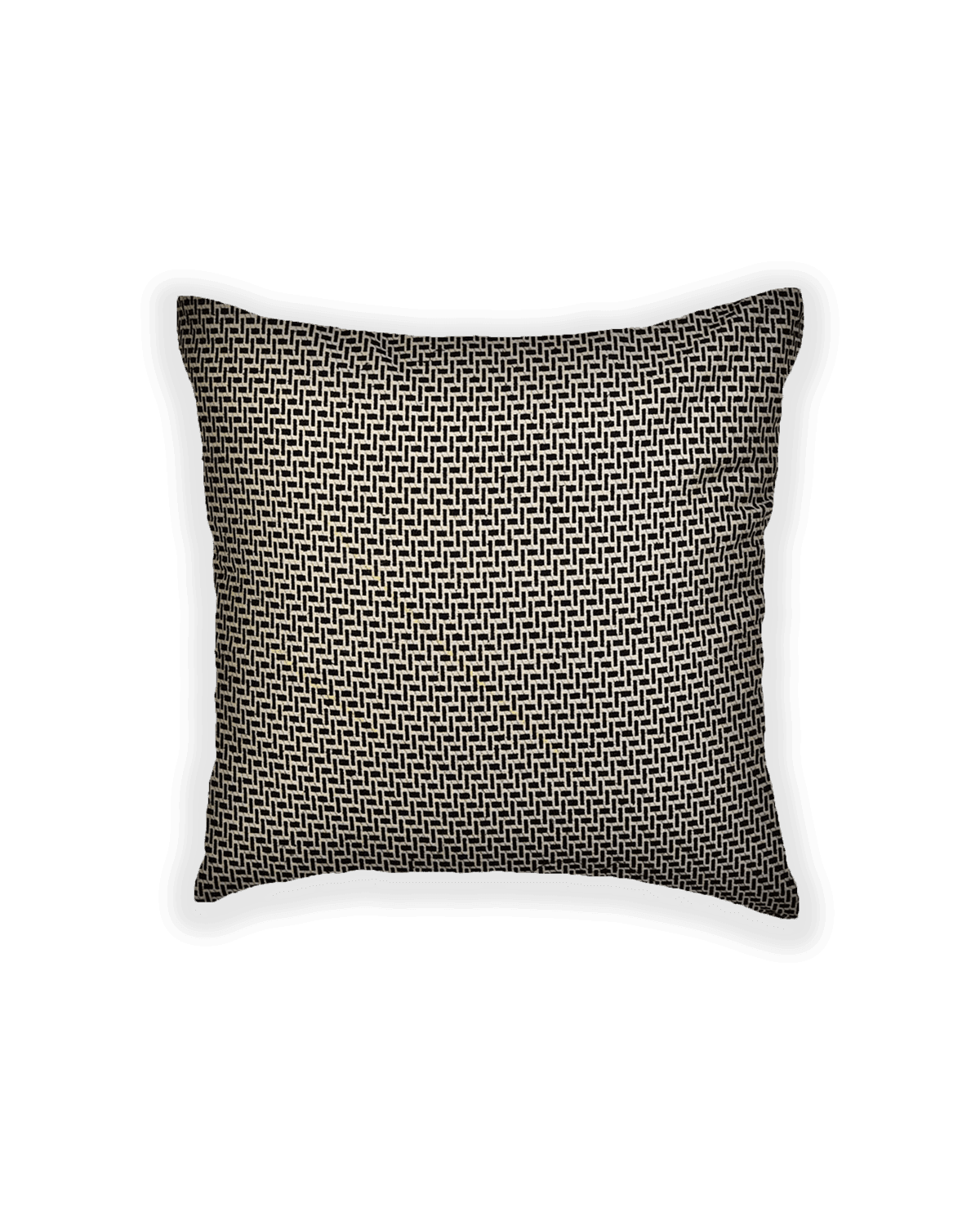 Black Brocade Handwoven Noile Silk Cushion Cover with Satin Back 16" - By HolyWeaves, Benares