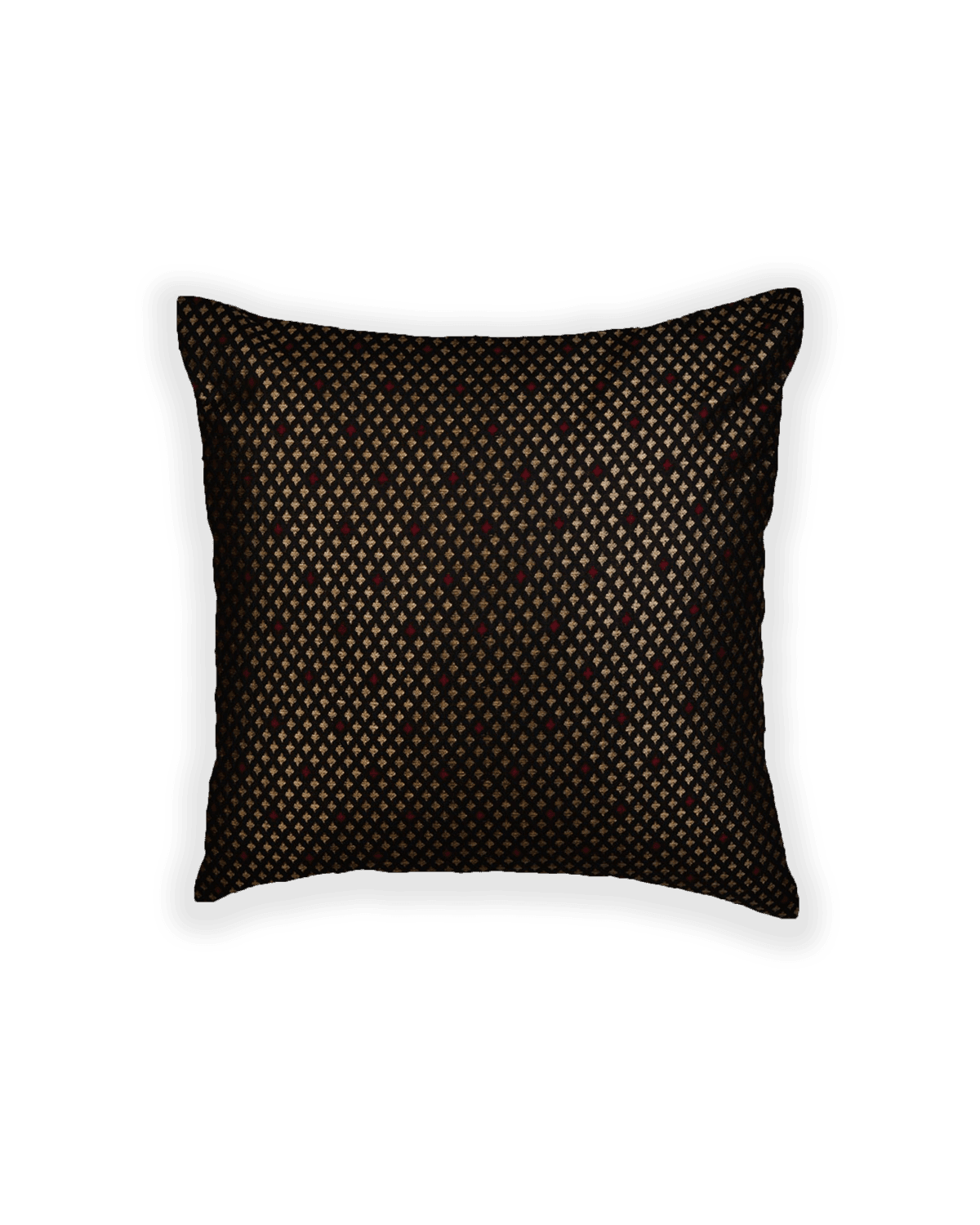 Black Brocade Woven Poly Cotton Silk Cushion Cover with Satin Back 16" - By HolyWeaves, Benares
