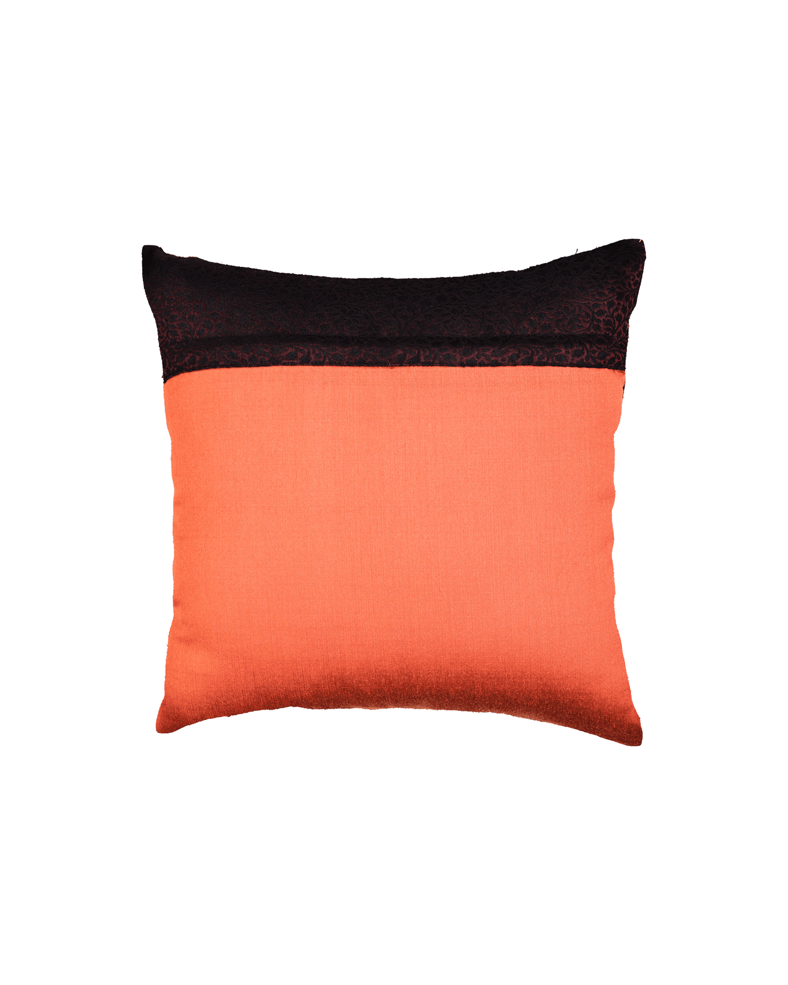 Black Bronze Banarasi Resham Brocade Poly Cotton Cushion Cover 16" - By HolyWeaves, Benares