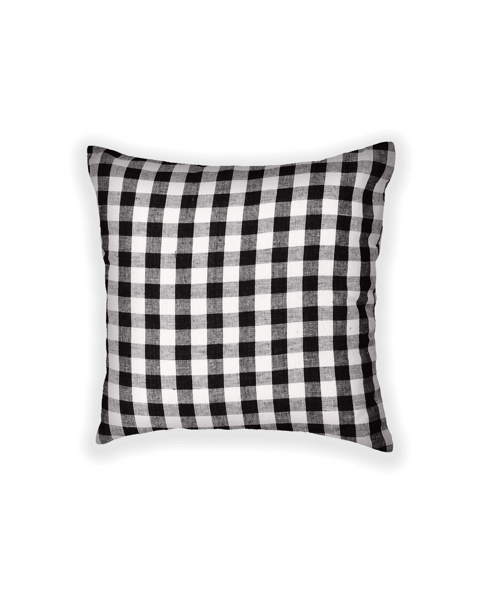 Black Gingham Checks Linen Cotton Cushion Cover 16" - By HolyWeaves, Benares