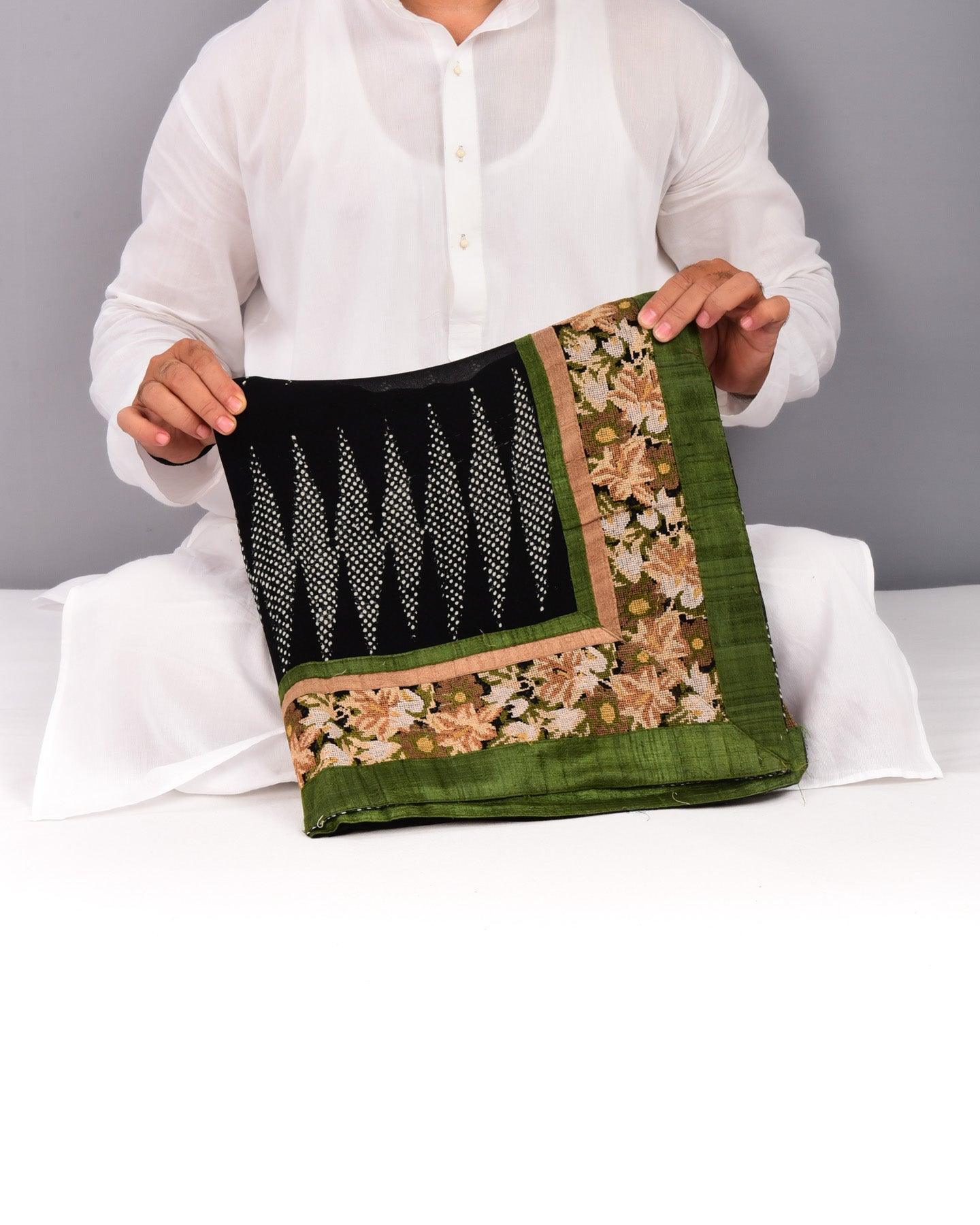 Black Hand-embroidered Georgette Saree - By HolyWeaves, Benares