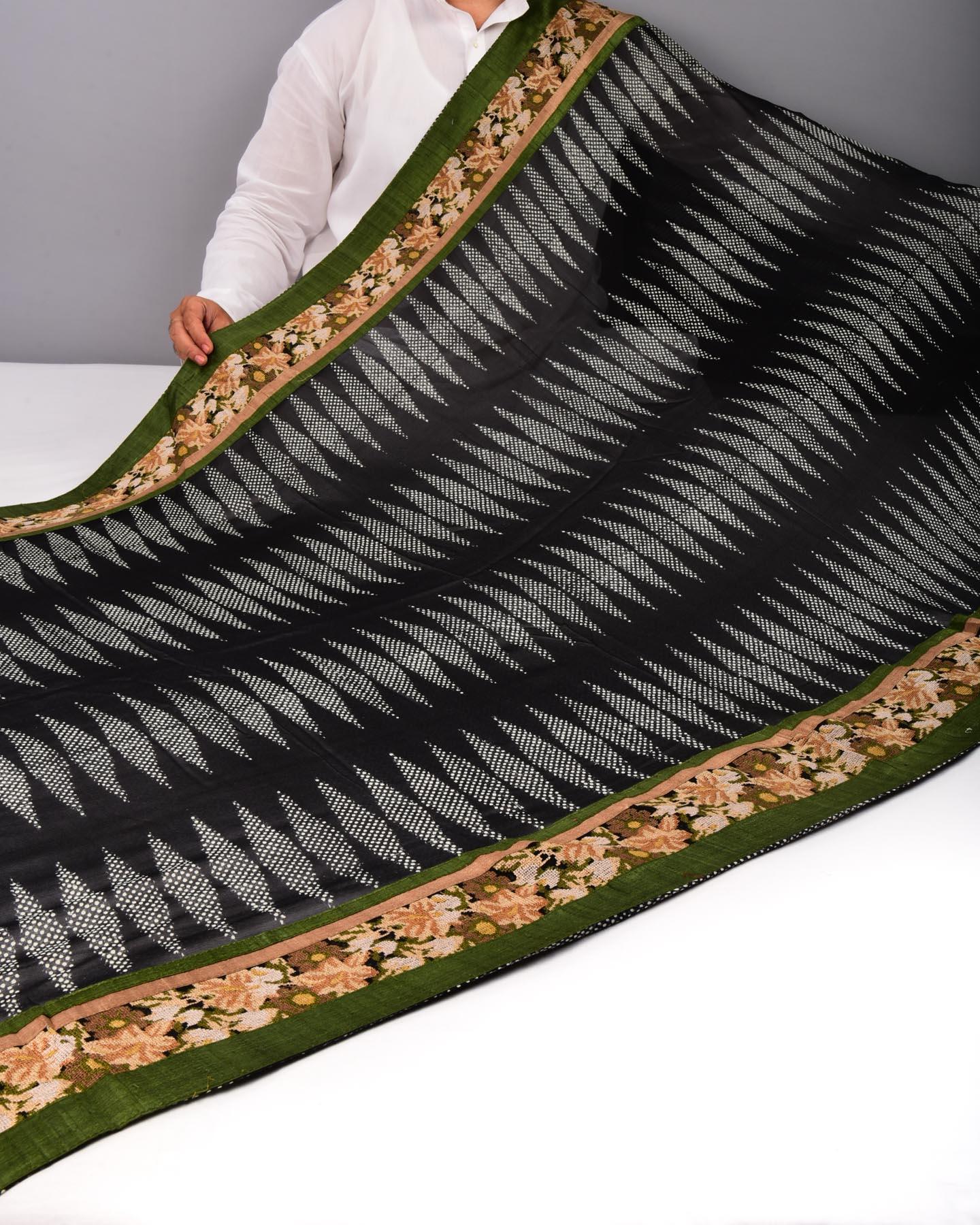 Black Hand-embroidered Georgette Saree - By HolyWeaves, Benares