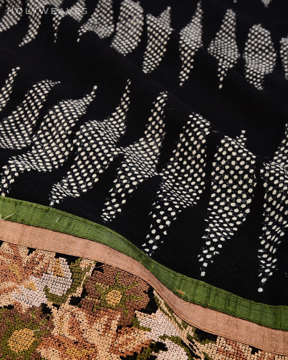 Black Hand-embroidered Georgette Saree - By HolyWeaves, Benares