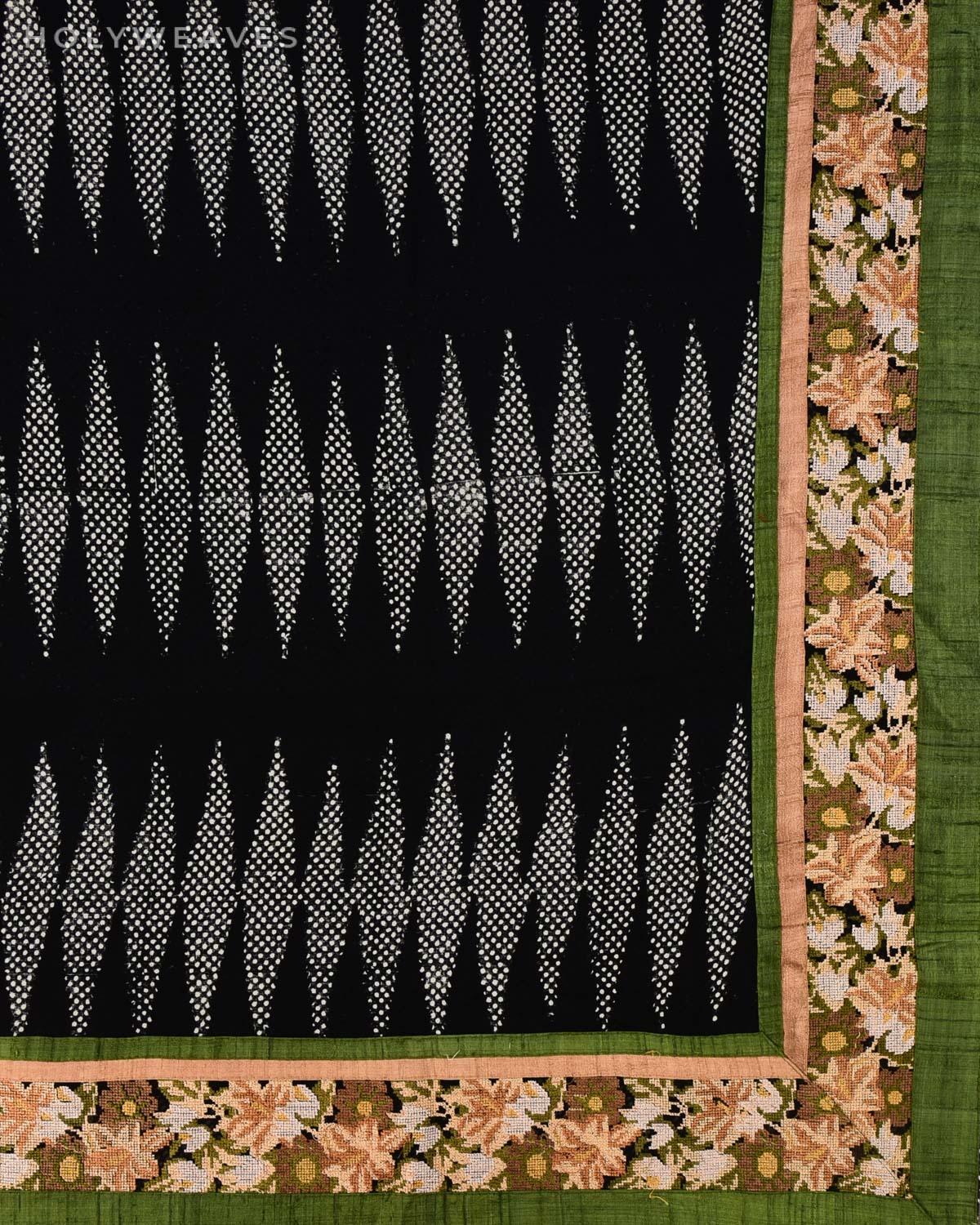 Black Hand-embroidered Georgette Saree - By HolyWeaves, Benares