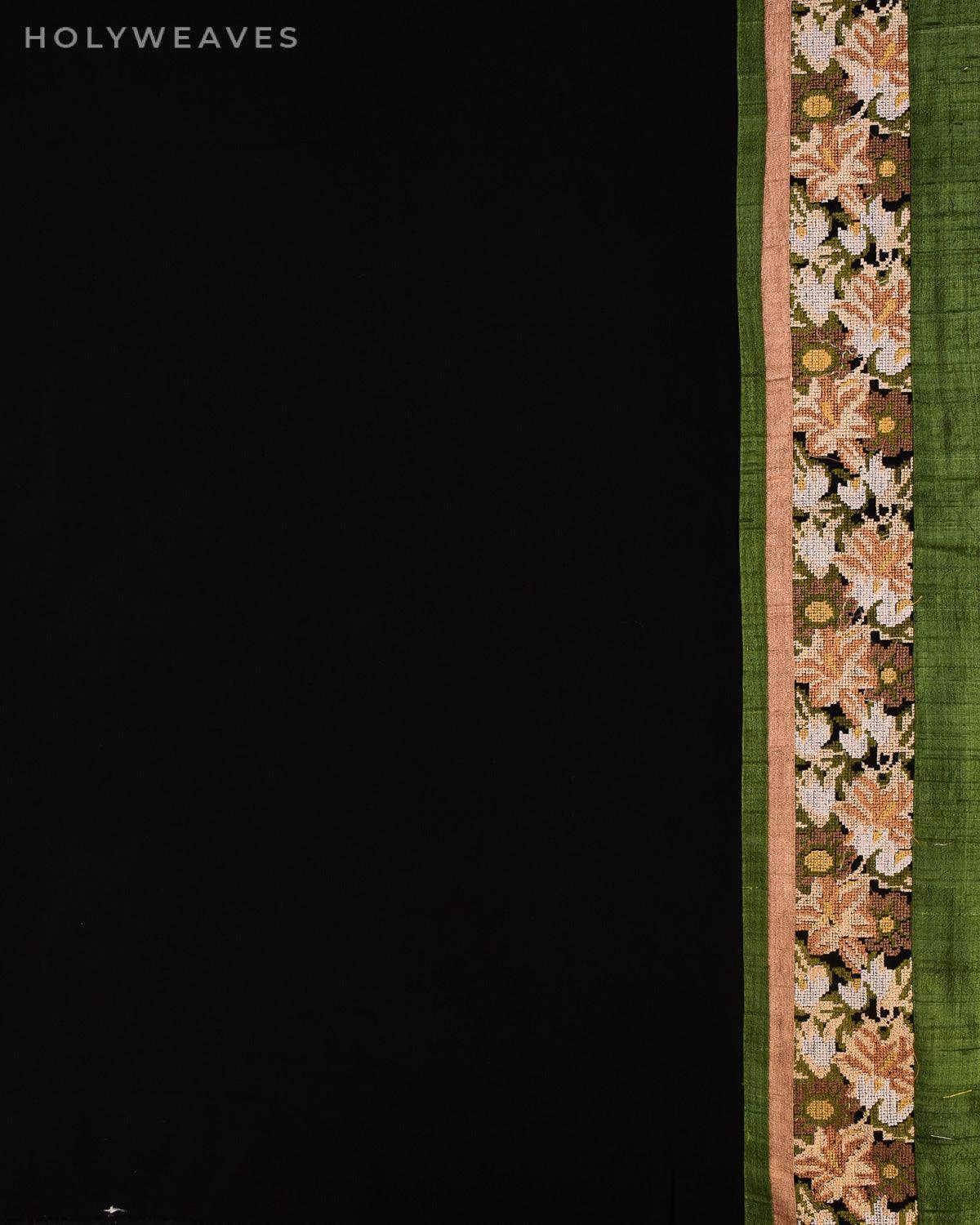 Black Hand-embroidered Georgette Saree - By HolyWeaves, Benares