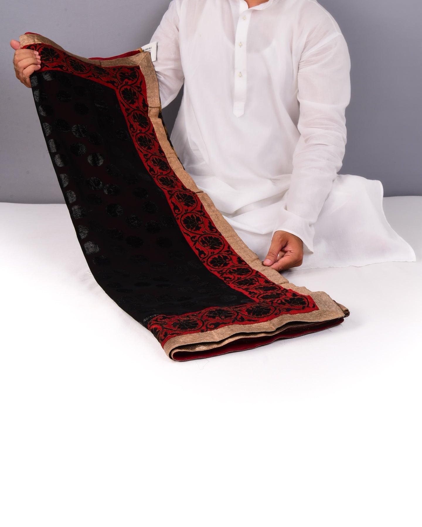 Black Hand-embroidered Handloom Net Saree - By HolyWeaves, Benares