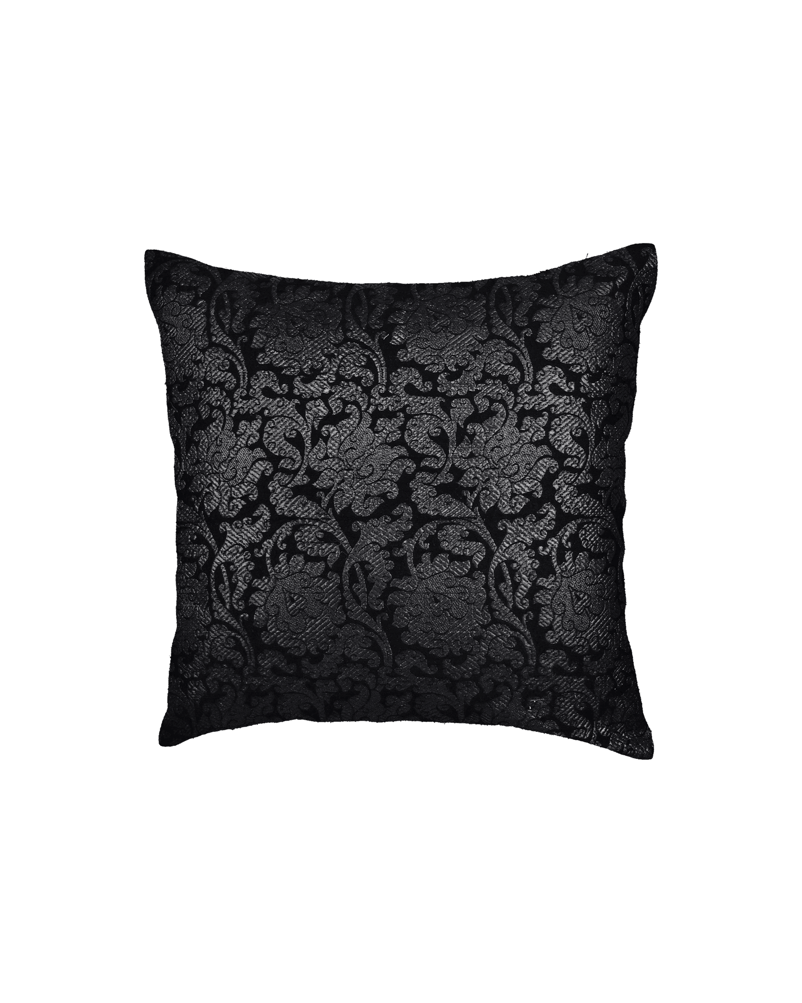 Black Handloom Lurex Damask Cotton Cushion Cover 16" - By HolyWeaves, Benares