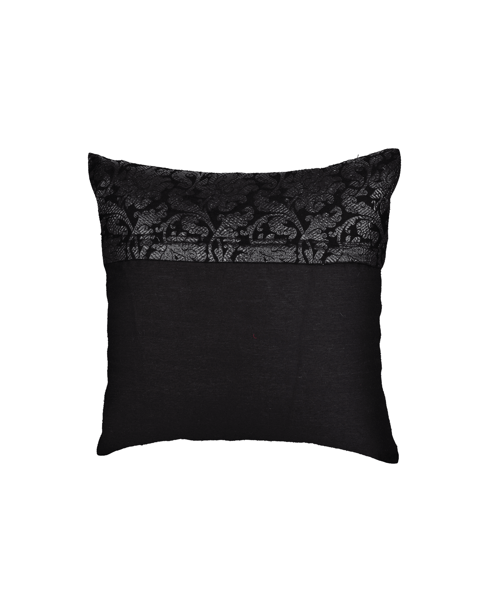 Black Handloom Lurex Damask Cotton Cushion Cover 16" - By HolyWeaves, Benares