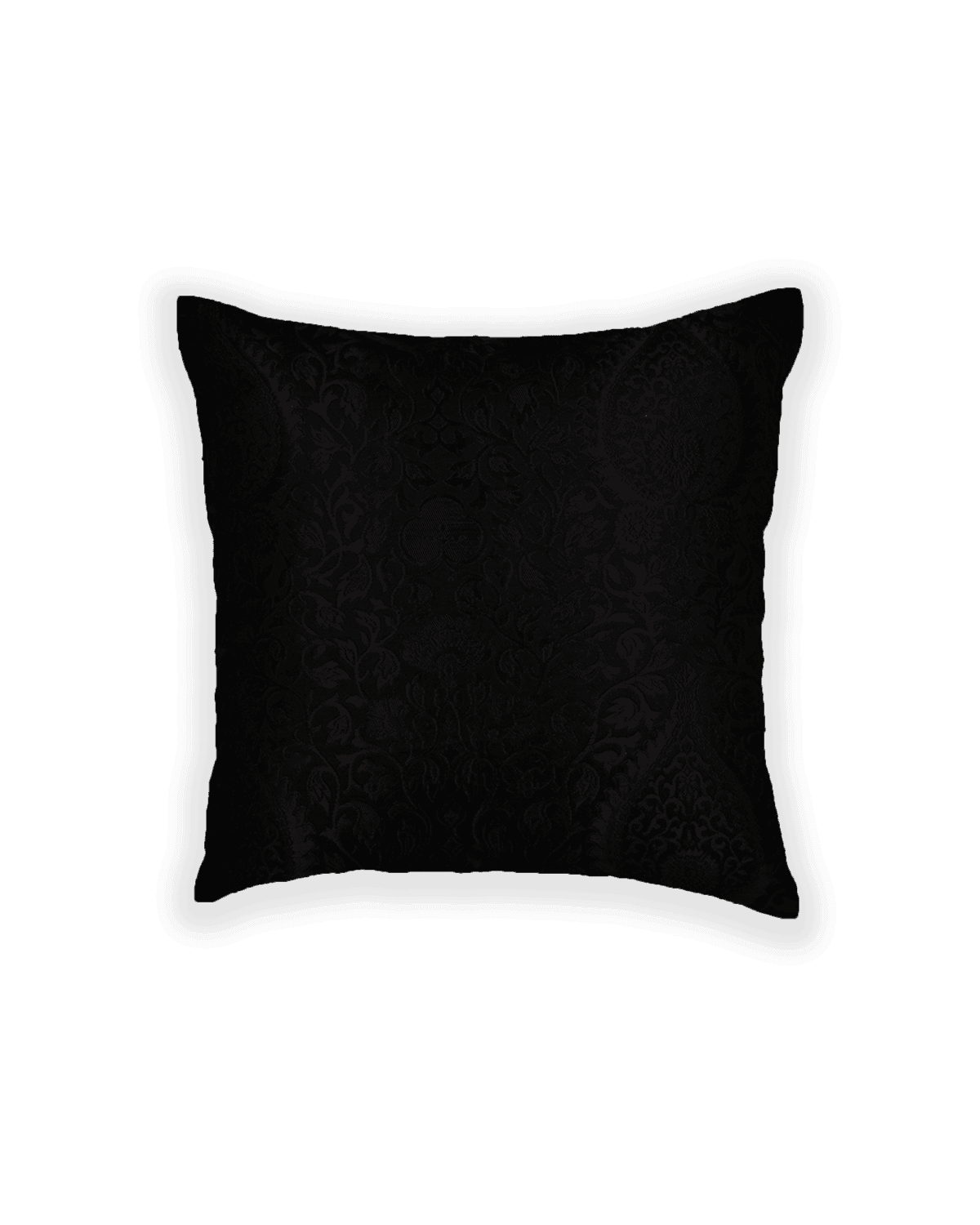 Black Kimkhwab Brocade Handwoven Viscose Silk Cushion Cover with Satin Back 16" - By HolyWeaves, Benares