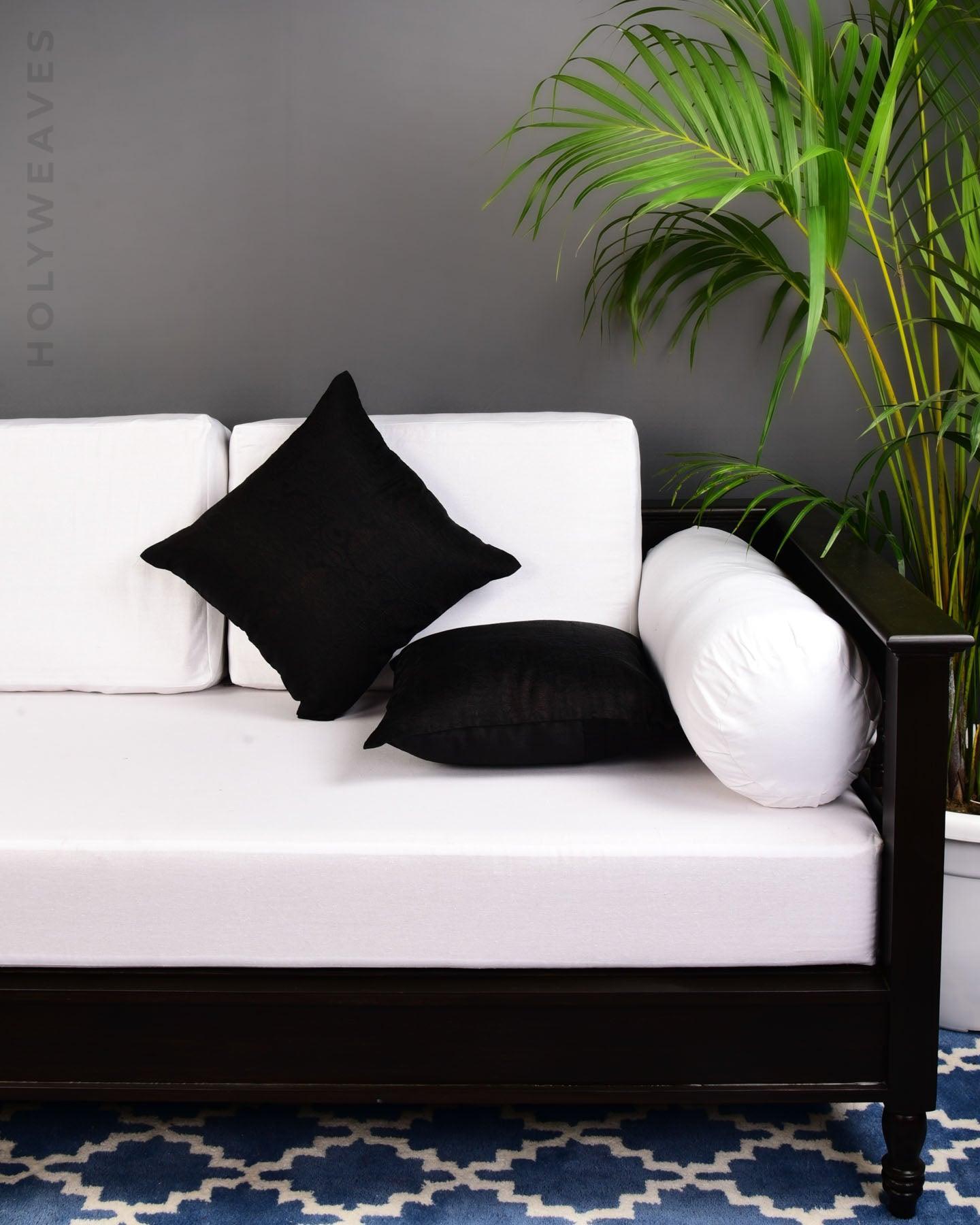 Black Kimkhwab Brocade Handwoven Viscose Silk Cushion Cover with Satin Back 16" - By HolyWeaves, Benares