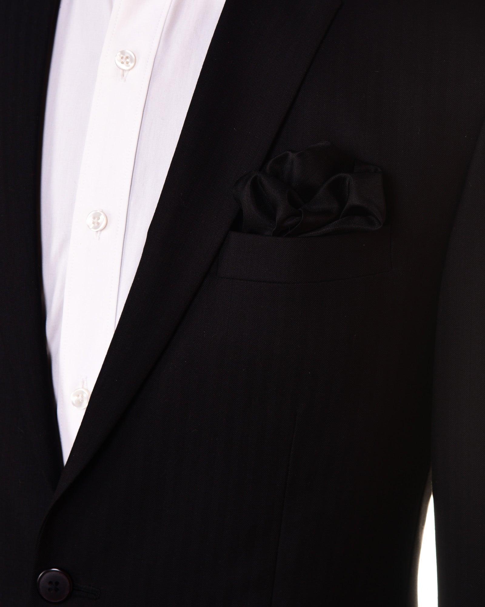 Black Satin Handwoven Pure Silk Pocket Square For Men - By HolyWeaves, Benares