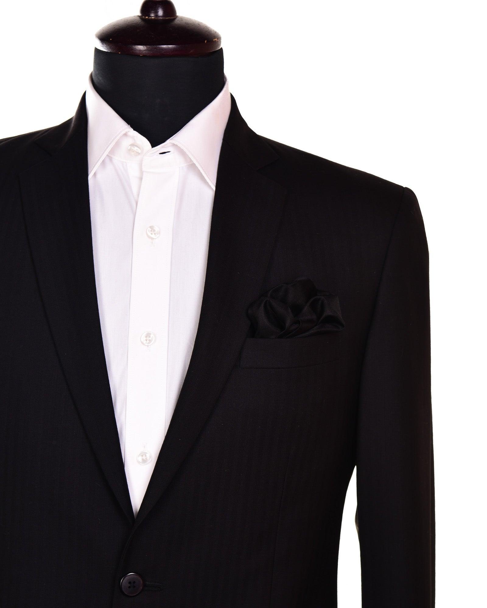 Black Satin Handwoven Pure Silk Pocket Square For Men - By HolyWeaves, Benares