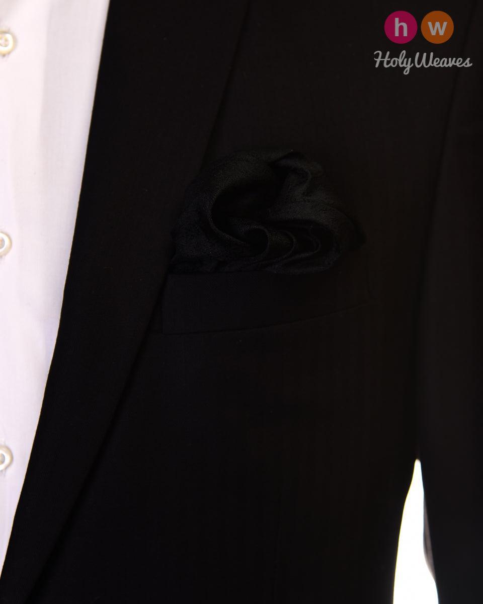 Black Tanchoi Handwoven Pure Silk Pocket Square For Men - By HolyWeaves, Benares