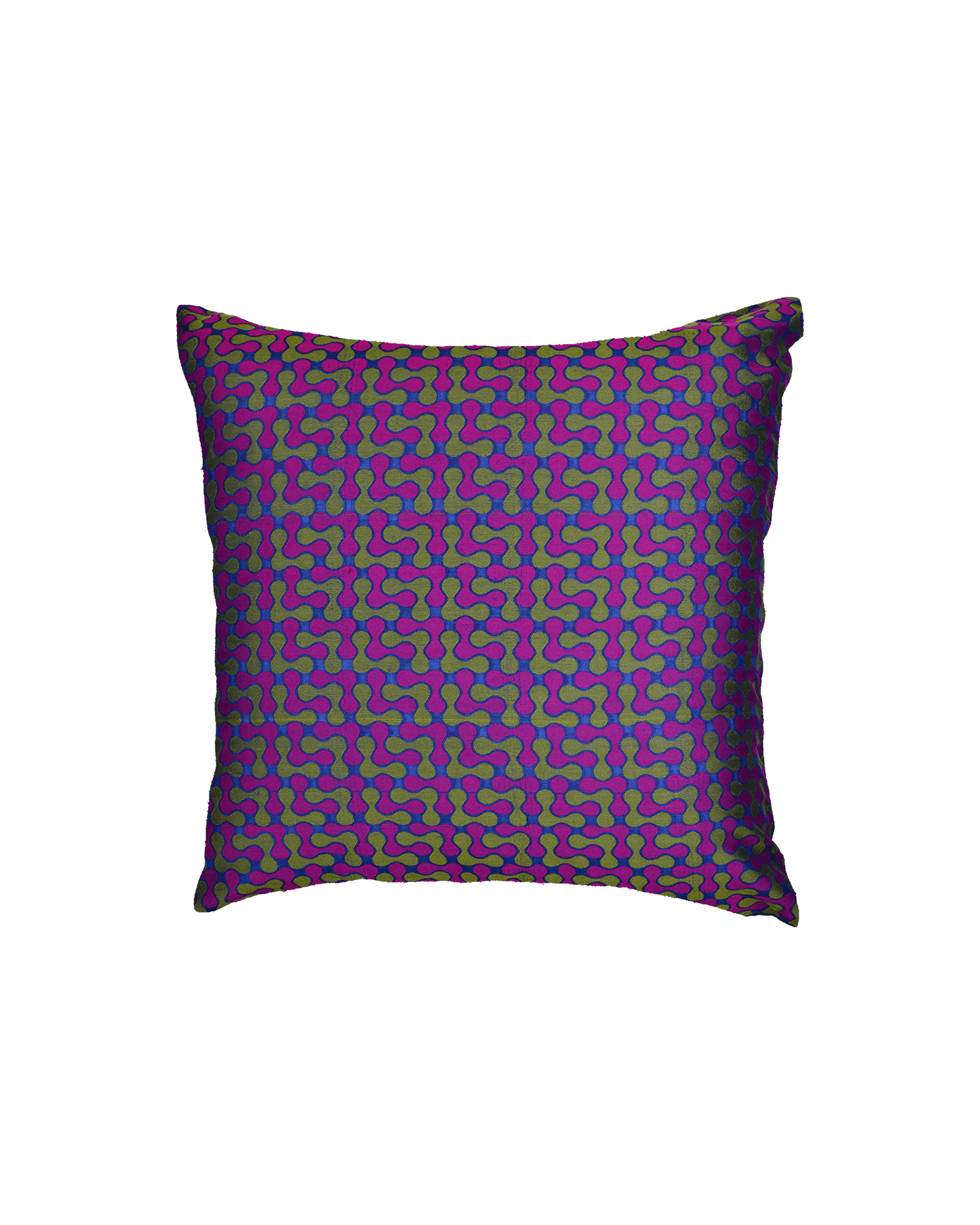 Blue Banarasi Handloom Noile Silk Cushion Cover 16" - By HolyWeaves, Benares