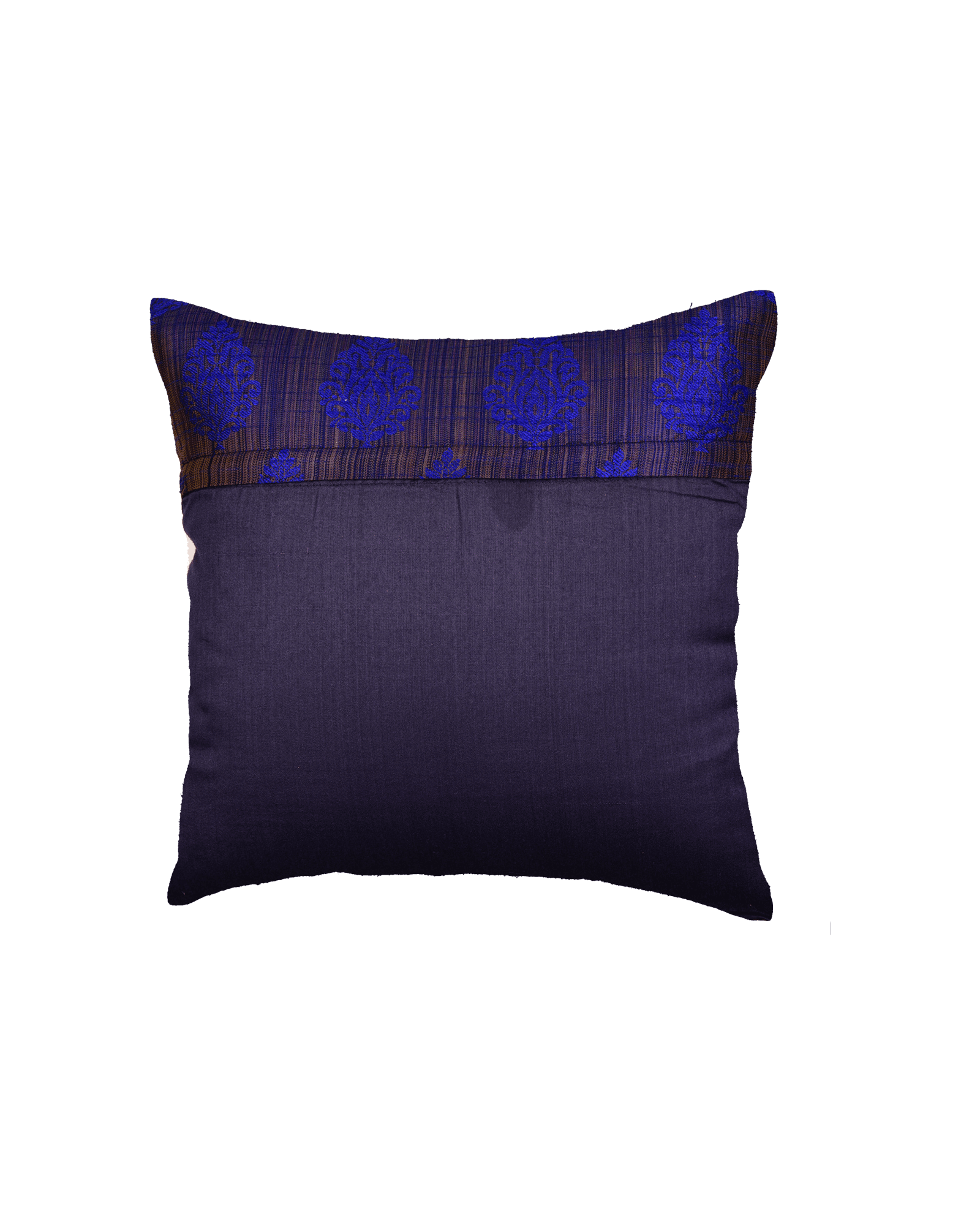 Blue Banarasi Jharna Jacquard Poly Dupion Cushion Cover 16" - By HolyWeaves, Benares