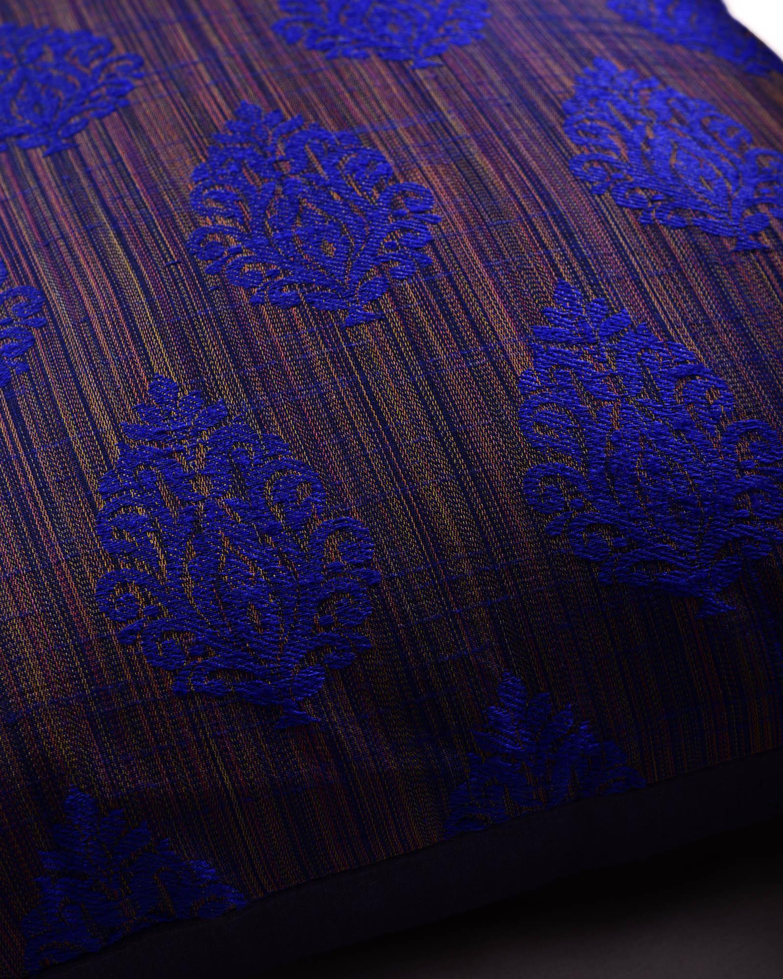 Blue Banarasi Jharna Jacquard Poly Dupion Cushion Cover 16" - By HolyWeaves, Benares