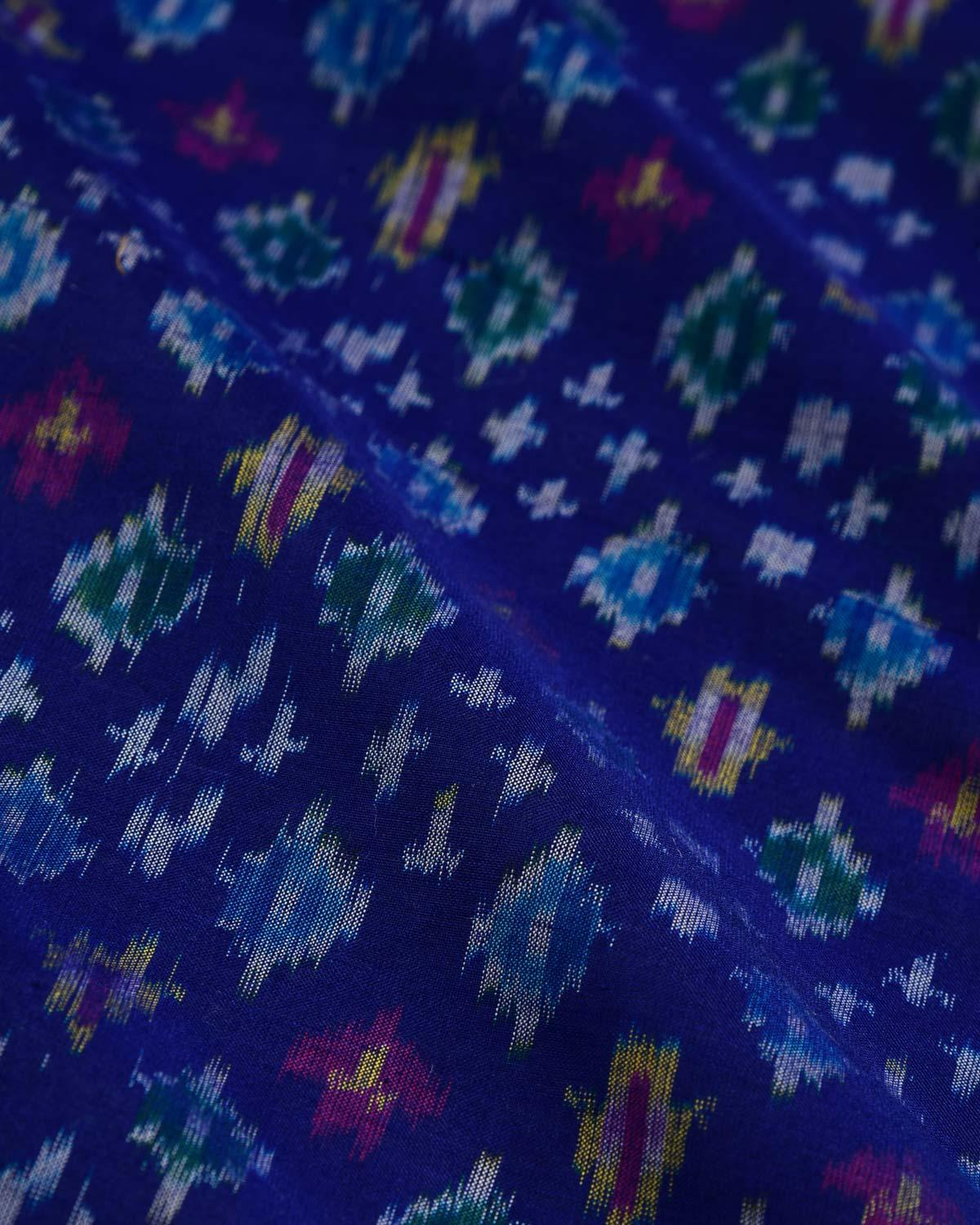 Blue Banarasi Multi Color Buti Ikat Handwoven Cotton Pocket Square - By HolyWeaves, Benares