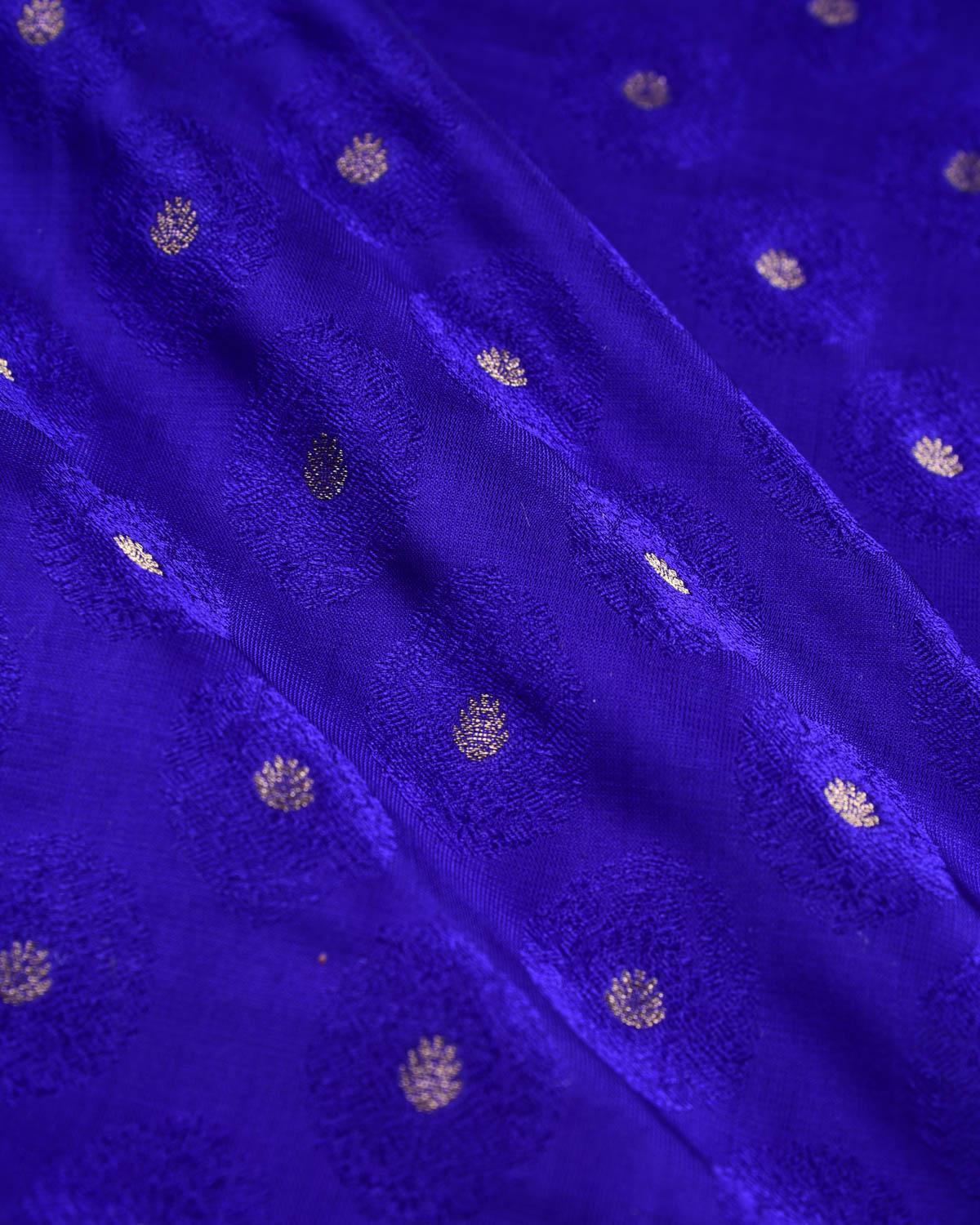 Blue Banarasi Tanchoi Handwoven Silk Pocket Square with Gold Zari Accents - By HolyWeaves, Benares