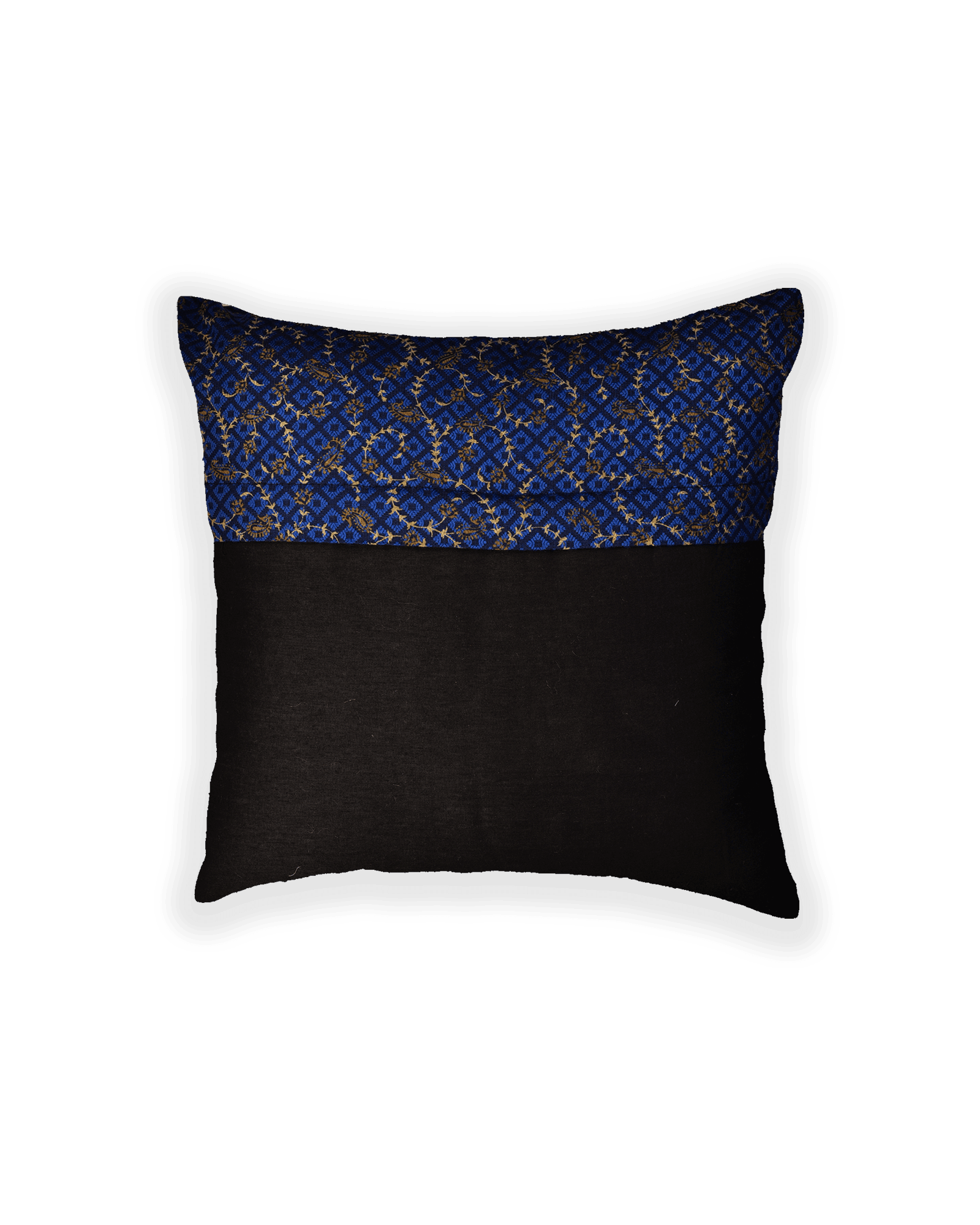 Blue Banarasi Tanchoi Poly Cotton Cushion Cover 16" - By HolyWeaves, Benares