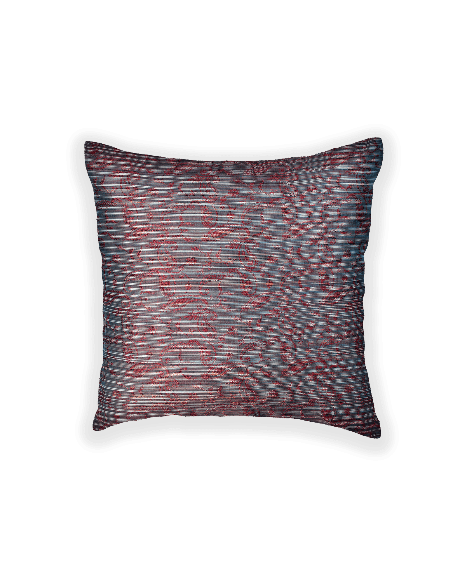 Blue-Gray Banarasi Jharna Tanchoi Poly Cotton Cushion Cover 16" - By HolyWeaves, Benares