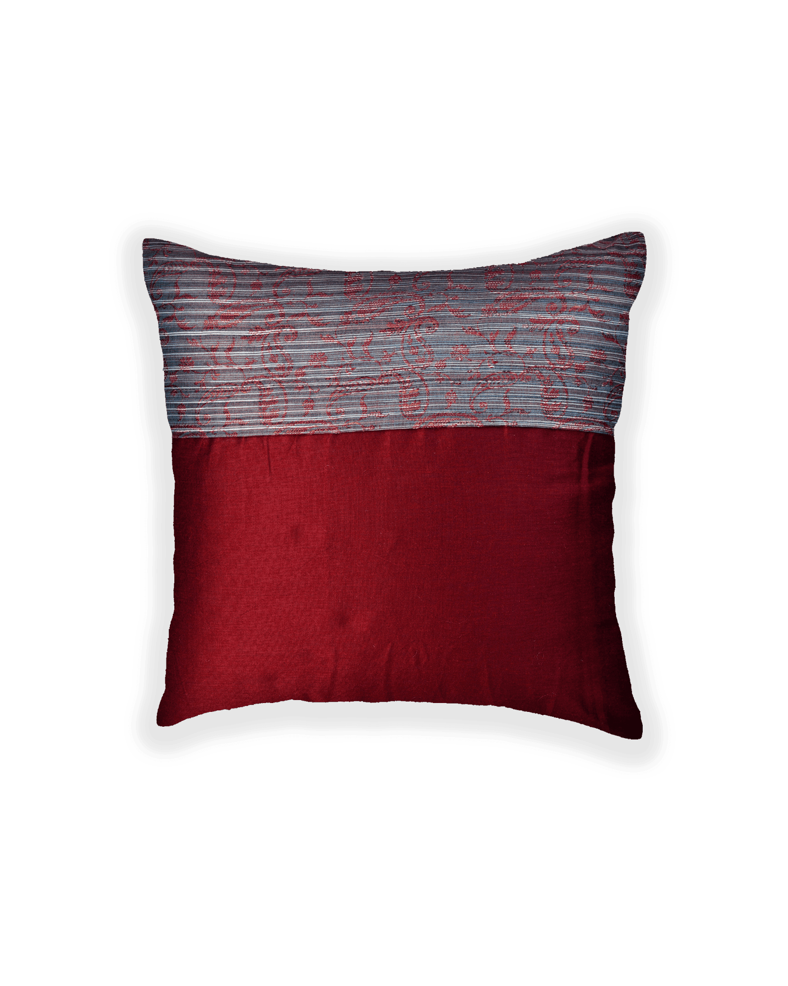 Blue-Gray Banarasi Jharna Tanchoi Poly Cotton Cushion Cover 16" - By HolyWeaves, Benares