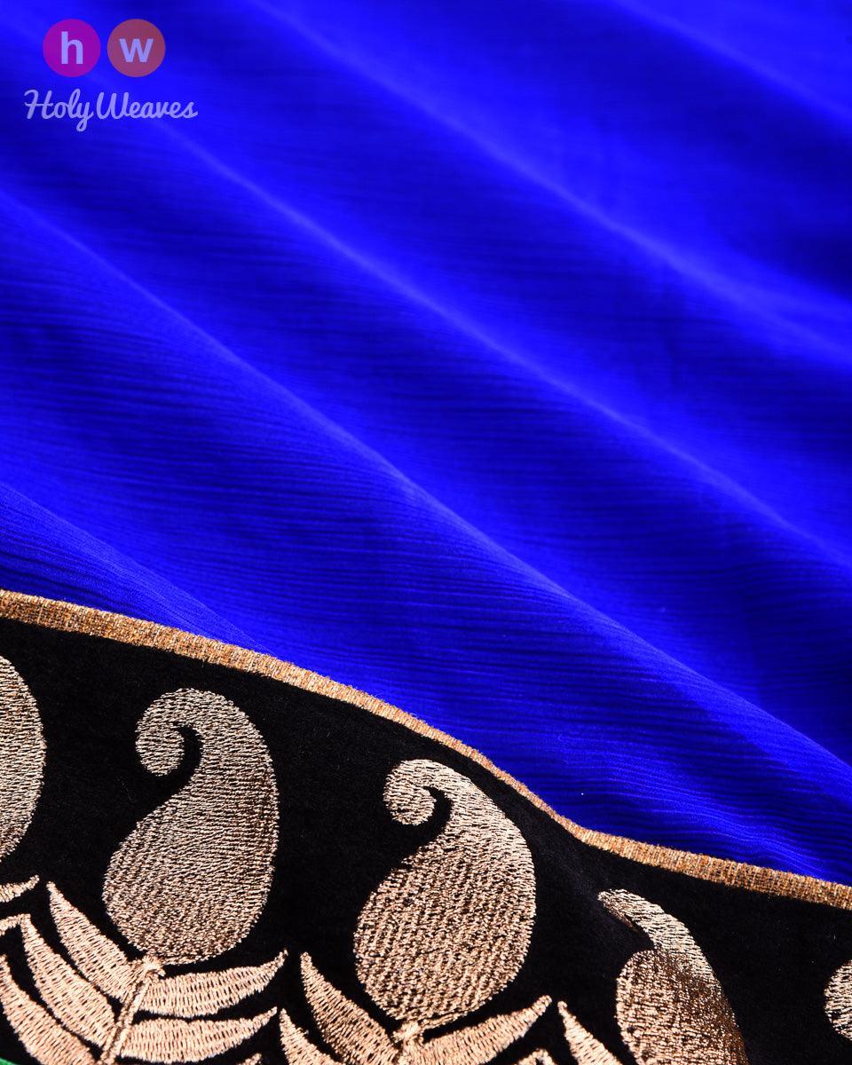 Blue Hand-embroidered Georgette Saree - By HolyWeaves, Benares