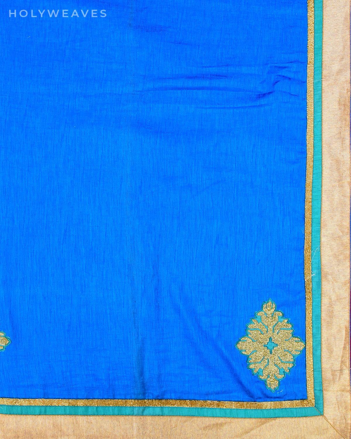 Blue Raw Silk Embroidered Saree - By HolyWeaves, Benares
