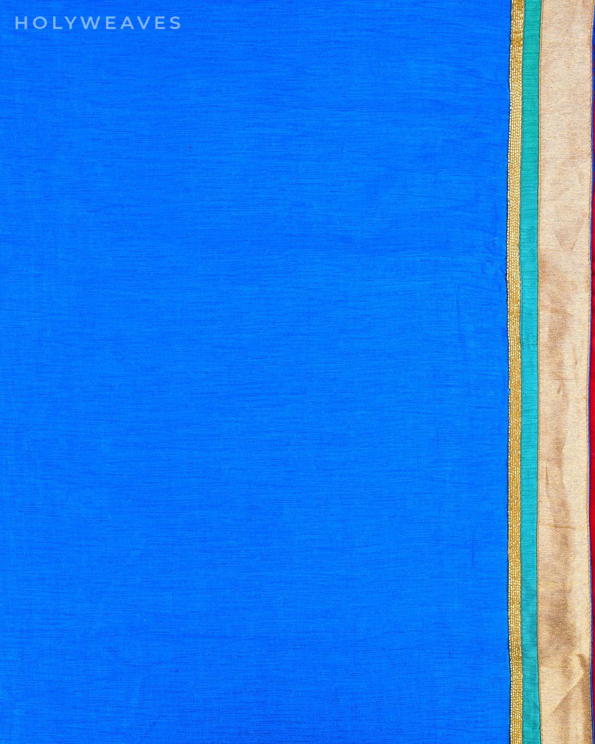 Blue Raw Silk Embroidered Saree - By HolyWeaves, Benares