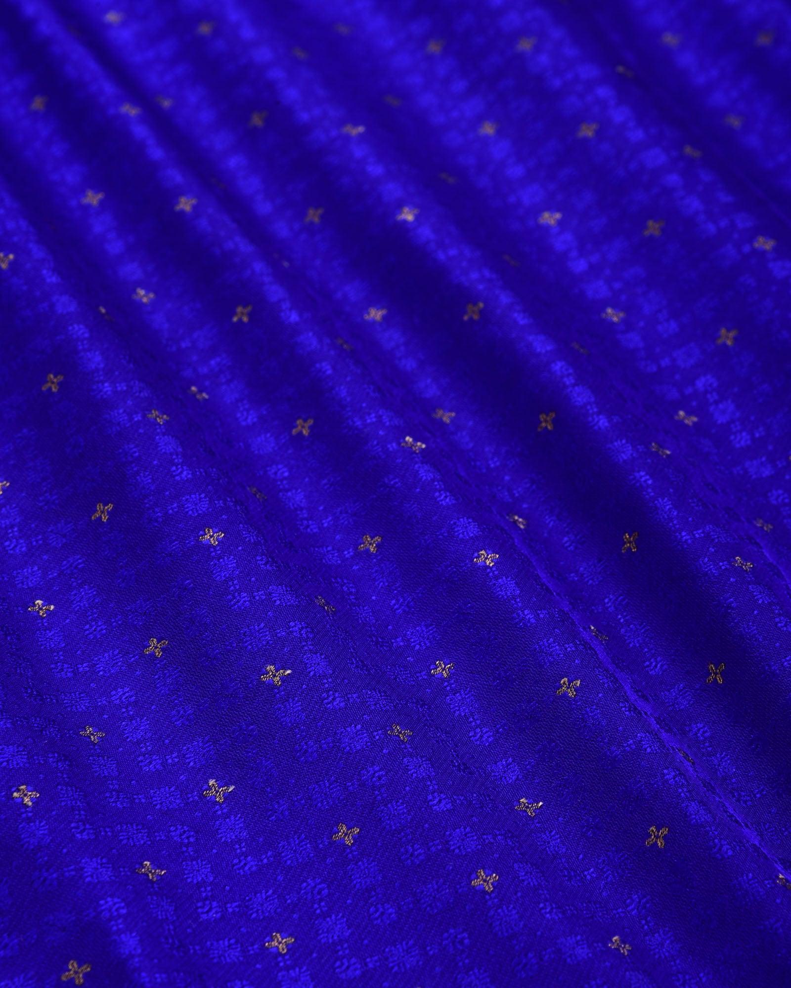 Blue Tanchoi Brocade with Zari Accents Handwoven Pure Silk Pocket Square For Men - By HolyWeaves, Benares