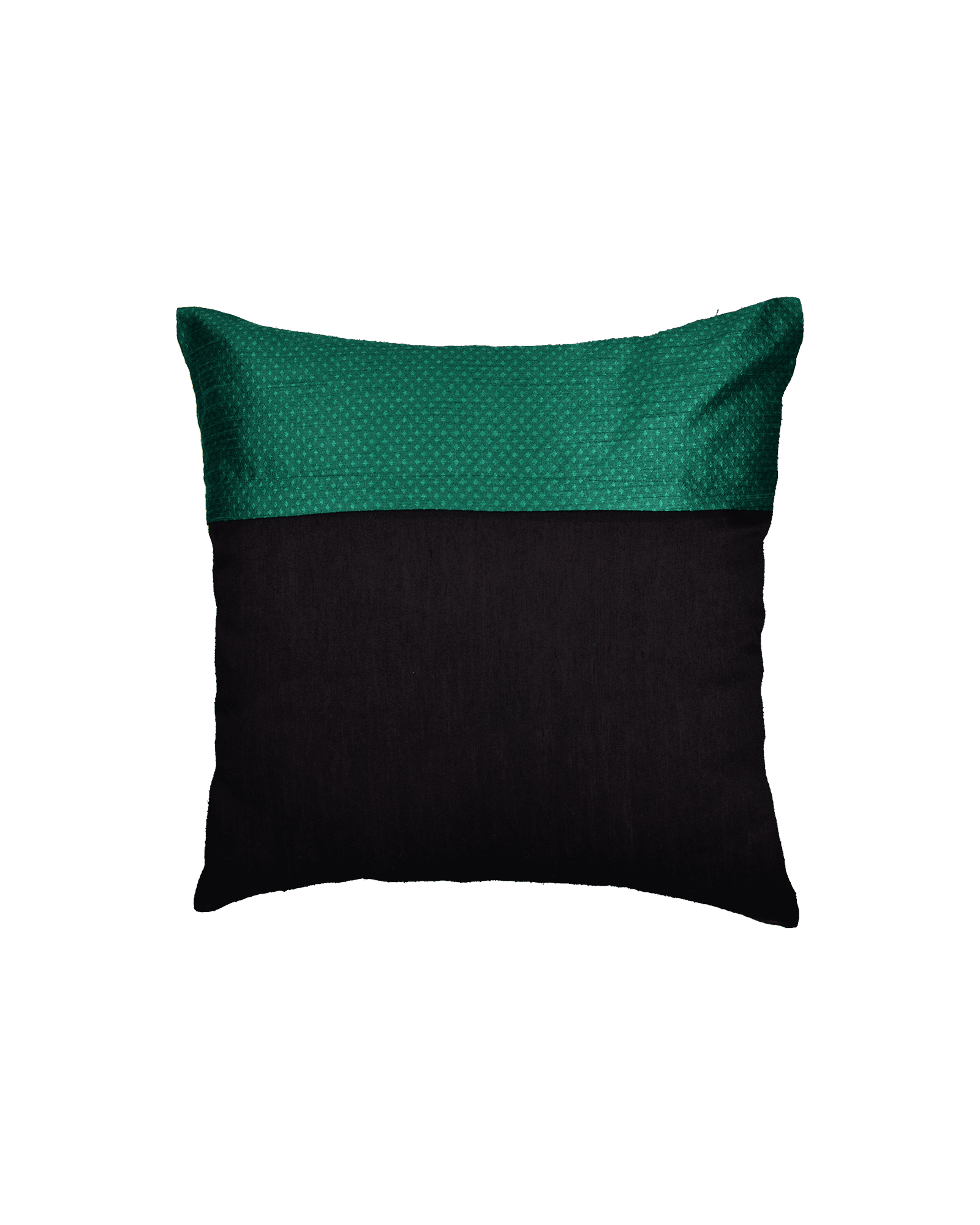 Bottle Green Banarasi Jacquard Poly Dupion Cushion Cover 16" - By HolyWeaves, Benares
