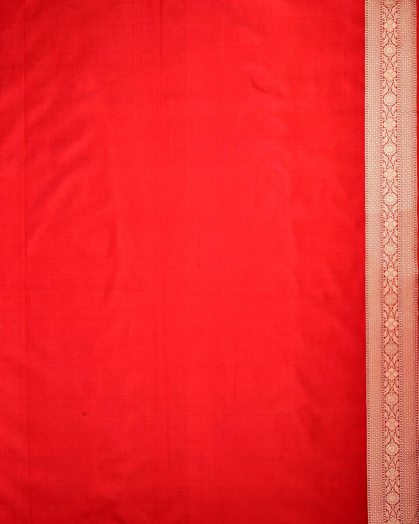 Bridal Red Banarasi Alfi Sona Rupa Buta Cutwork Brocade Handwoven Katan Silk Saree - By HolyWeaves, Benares