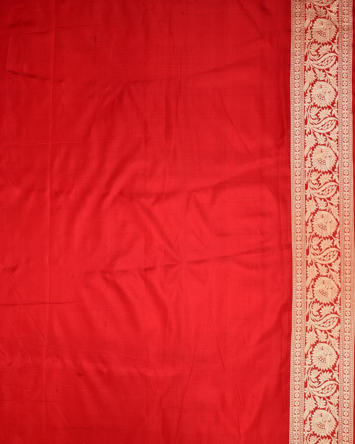 Bridal Red Banarasi Diagonal Paisleys Gold Zari Cutwork Brocade Handwoven Katan Silk Saree - By HolyWeaves, Benares