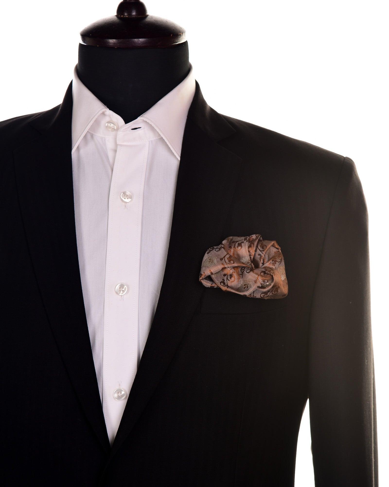 Brown Tanchoi Brocade with Gold & Copper Zari Accents Handwoven Pure Silk Pocket Square For Men - By HolyWeaves, Benares