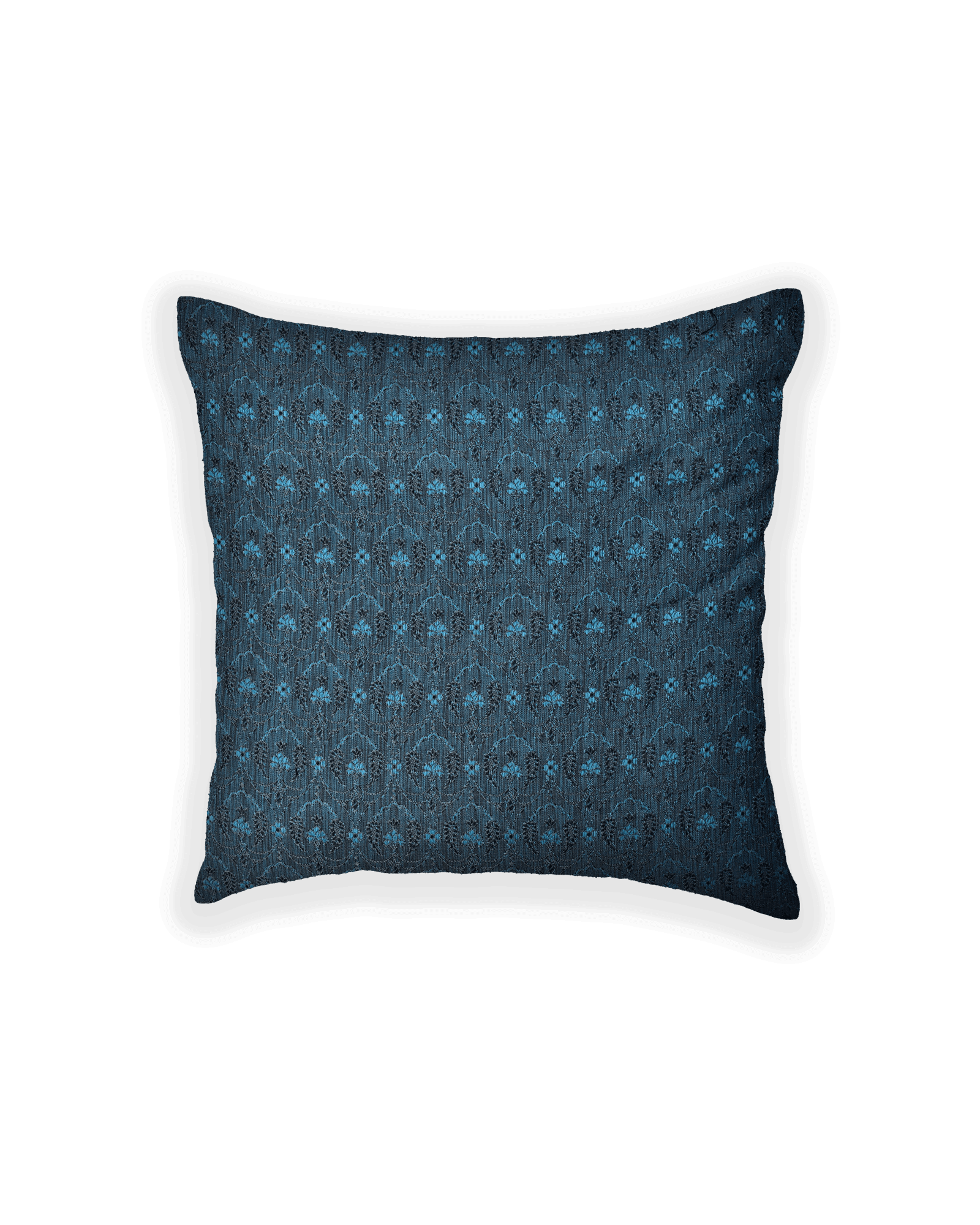 Cadet Blue Banarasi Tanchoi Poly Cotton Cushion Cover 16" - By HolyWeaves, Benares