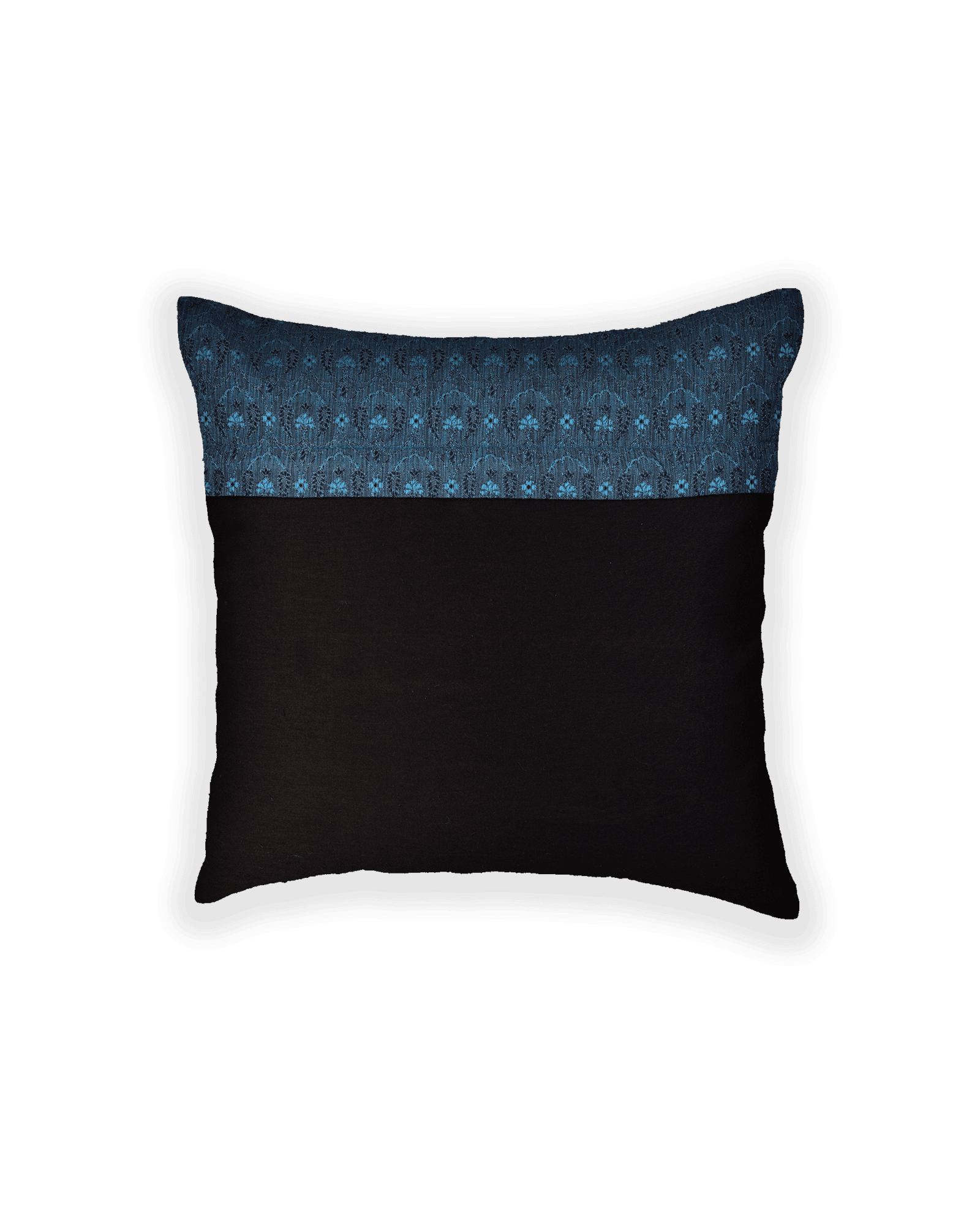 Cadet Blue Banarasi Tanchoi Poly Cotton Cushion Cover 16" - By HolyWeaves, Benares