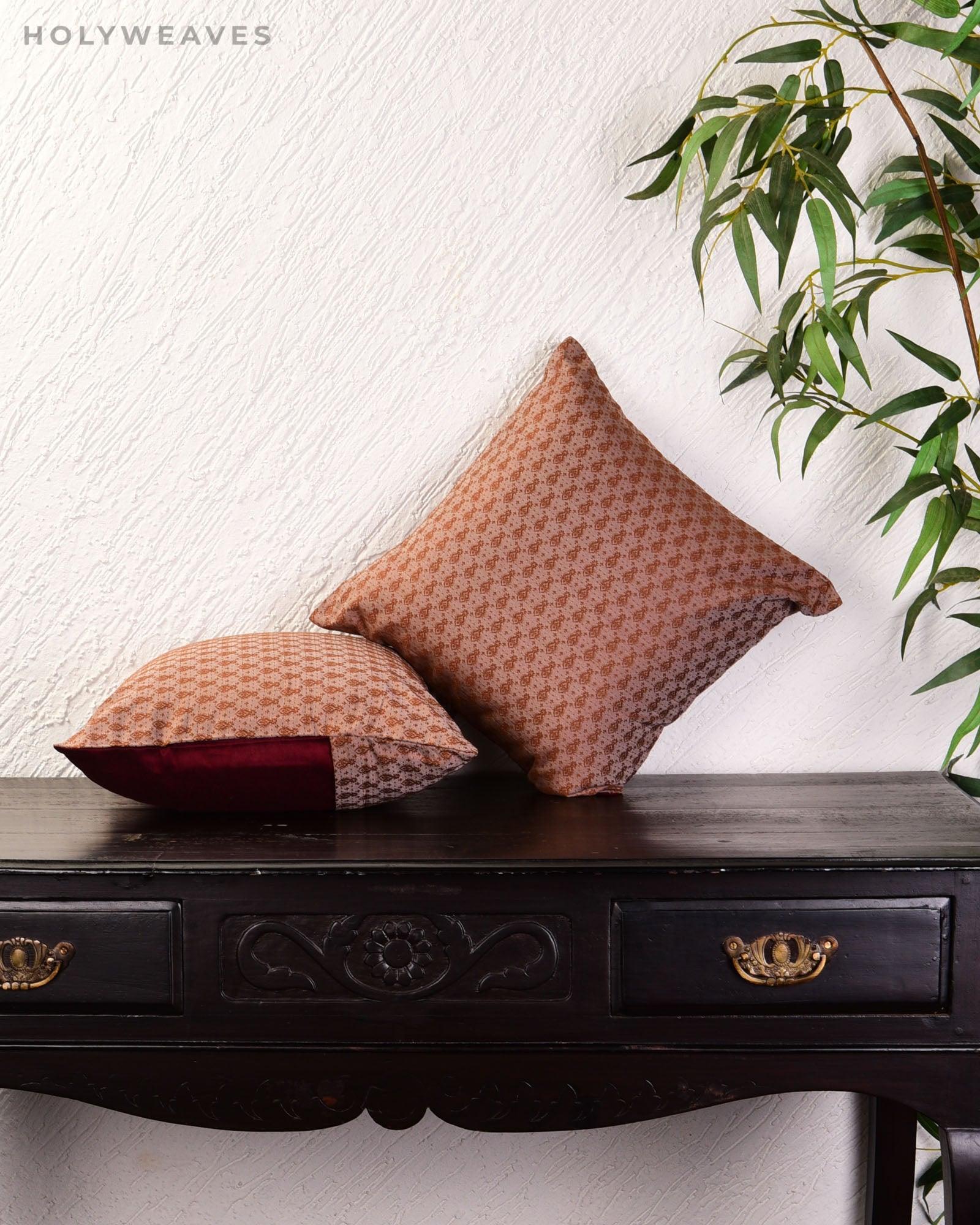 Cinerous Gray Banarasi Tanchoi Poly Cotton Cushion Cover 16" - By HolyWeaves, Benares