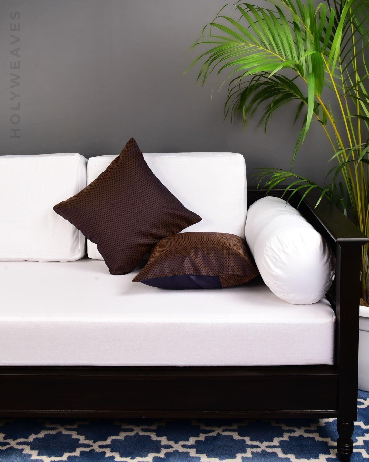 Cinerous Gray Banarasi Tanchoi Poly Cotton Cushion Cover 16" - By HolyWeaves, Benares