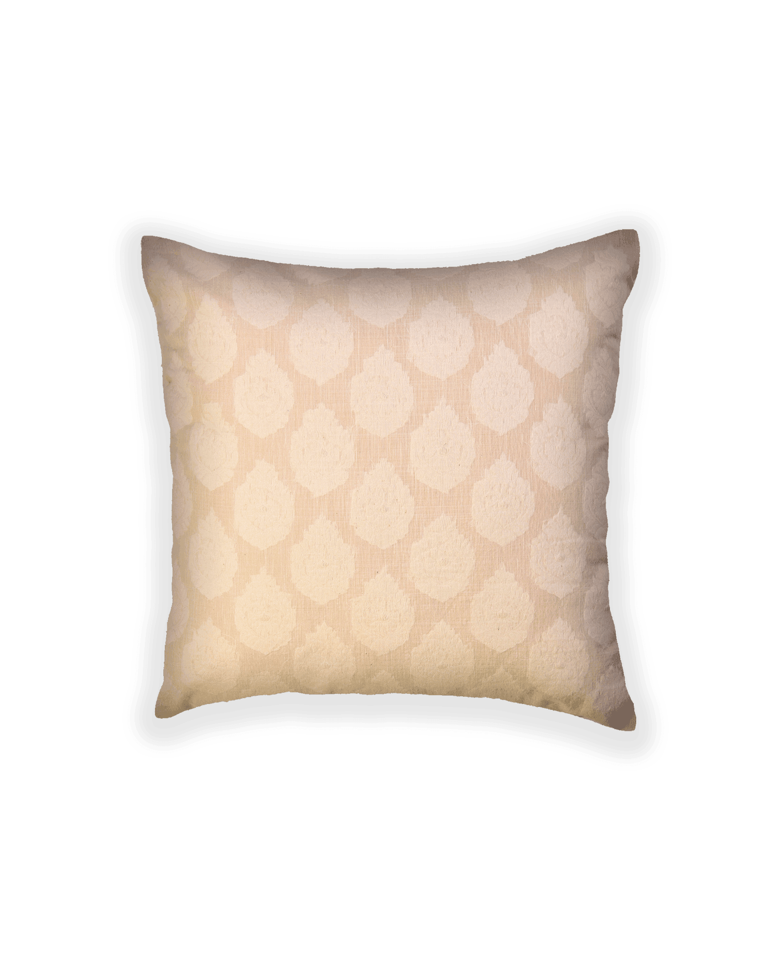 Cream Banarasi Cutwork Brocade Cotton Silk Cushion Cover 16" - By HolyWeaves, Benares