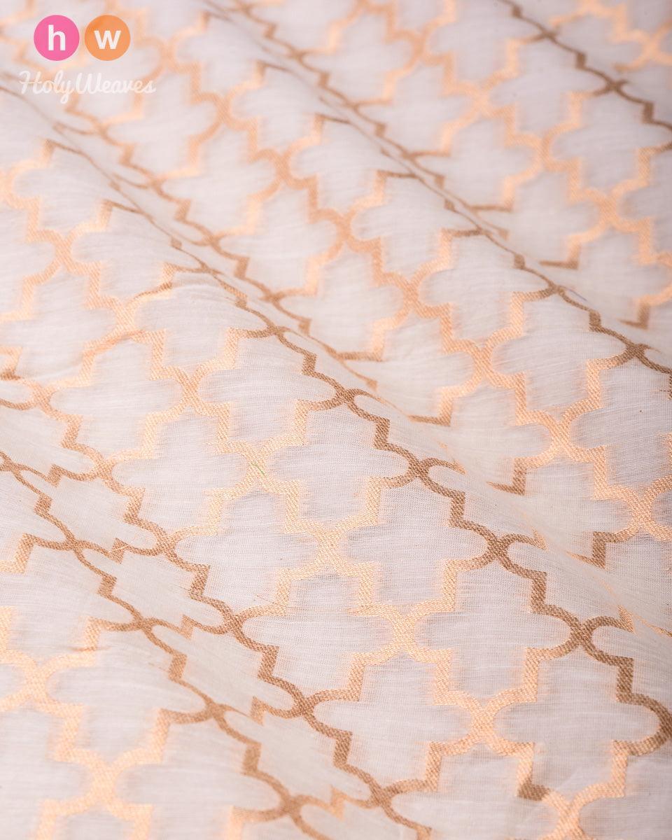Cream Banarasi Cutwork Brocade Handwoven Cotton Silk Fabric - By HolyWeaves, Benares