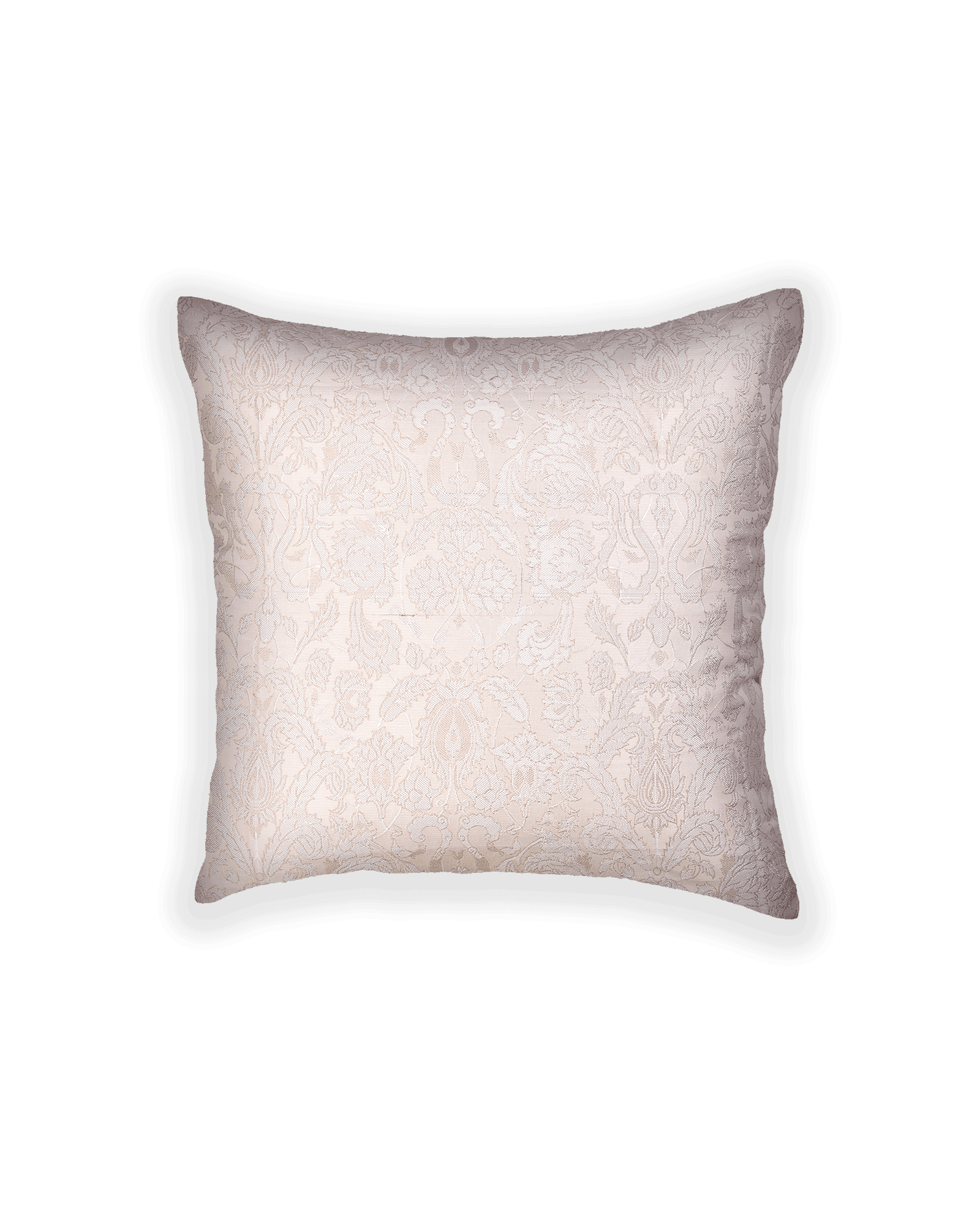 Cream Banarasi Kimkhwab Brocade Poly Silk Cushion Cover 16" - By HolyWeaves, Benares