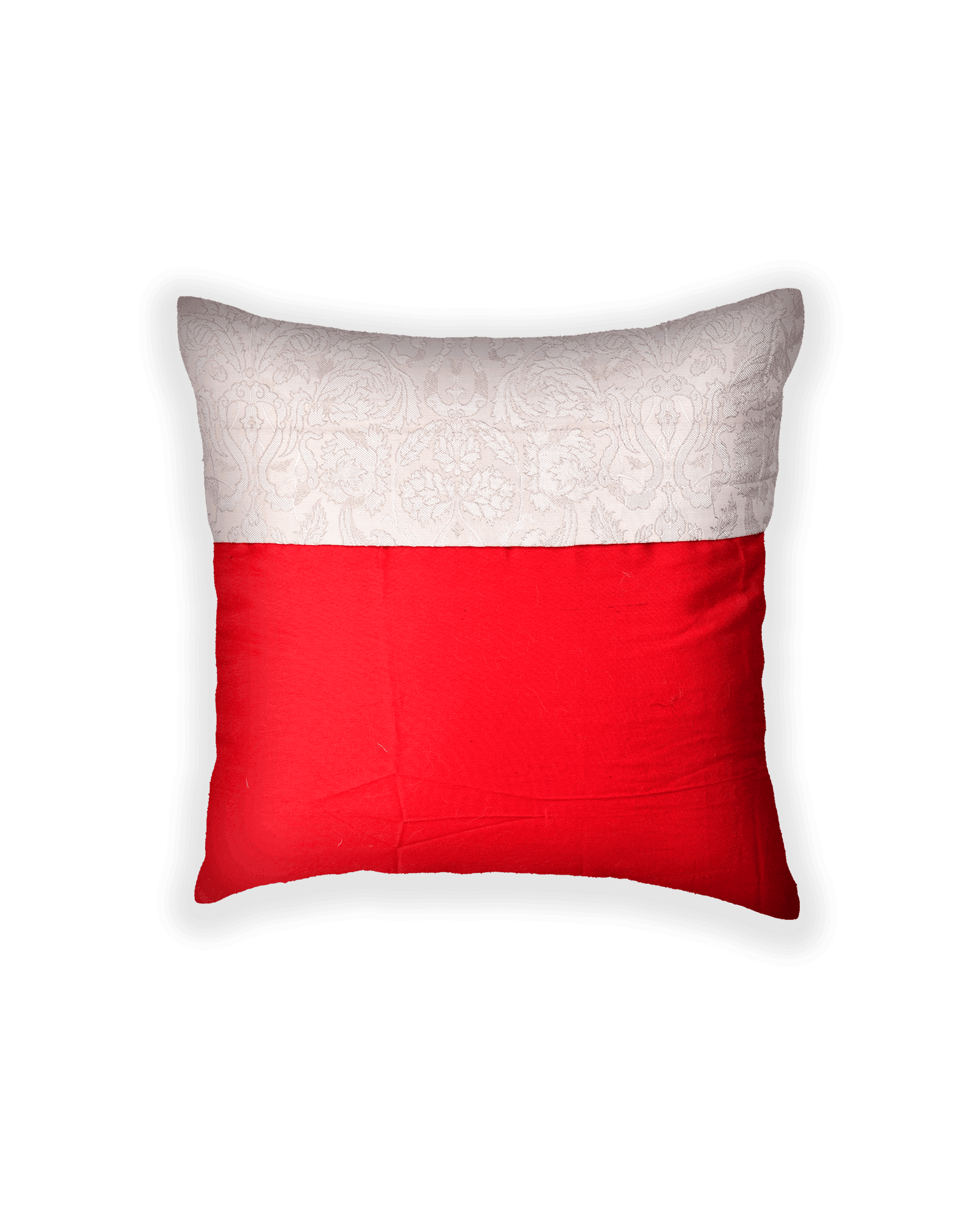 Cream Banarasi Kimkhwab Brocade Poly Silk Cushion Cover 16" - By HolyWeaves, Benares