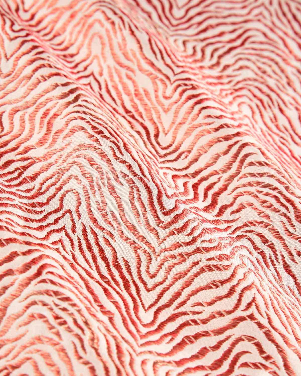 Cream Banarasi Red Zari Tiger Stripes Brocade Handwoven Silk Pocket Square - By HolyWeaves, Benares