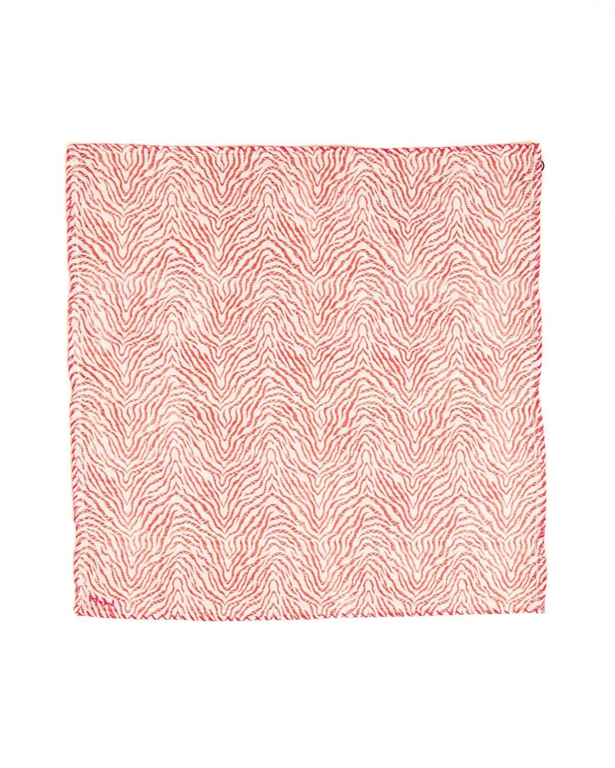 Cream Banarasi Red Zari Tiger Stripes Brocade Handwoven Silk Pocket Square - By HolyWeaves, Benares