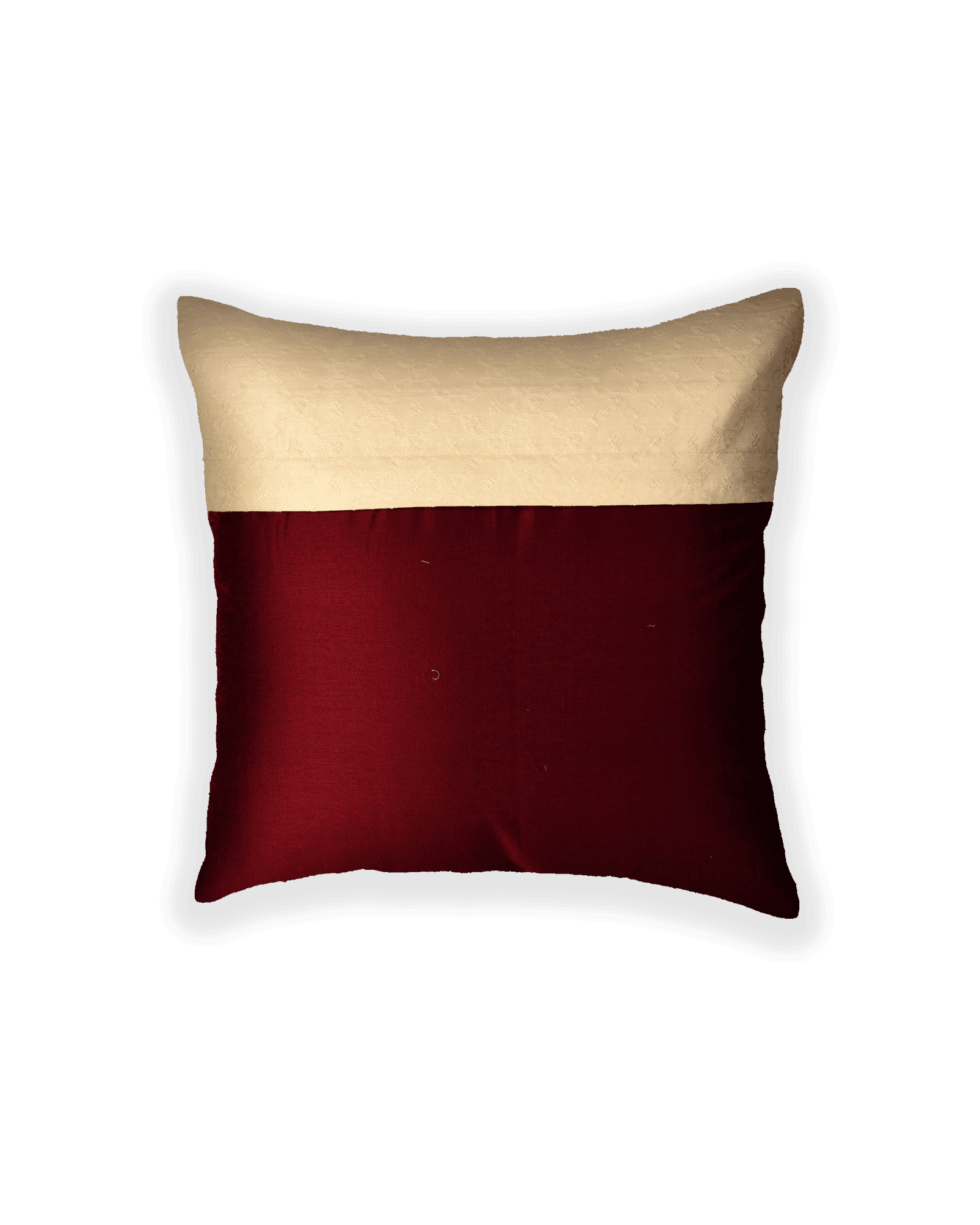 Cream Banarasi Tanchoi Poly Cotton Cushion Cover 16" - By HolyWeaves, Benares