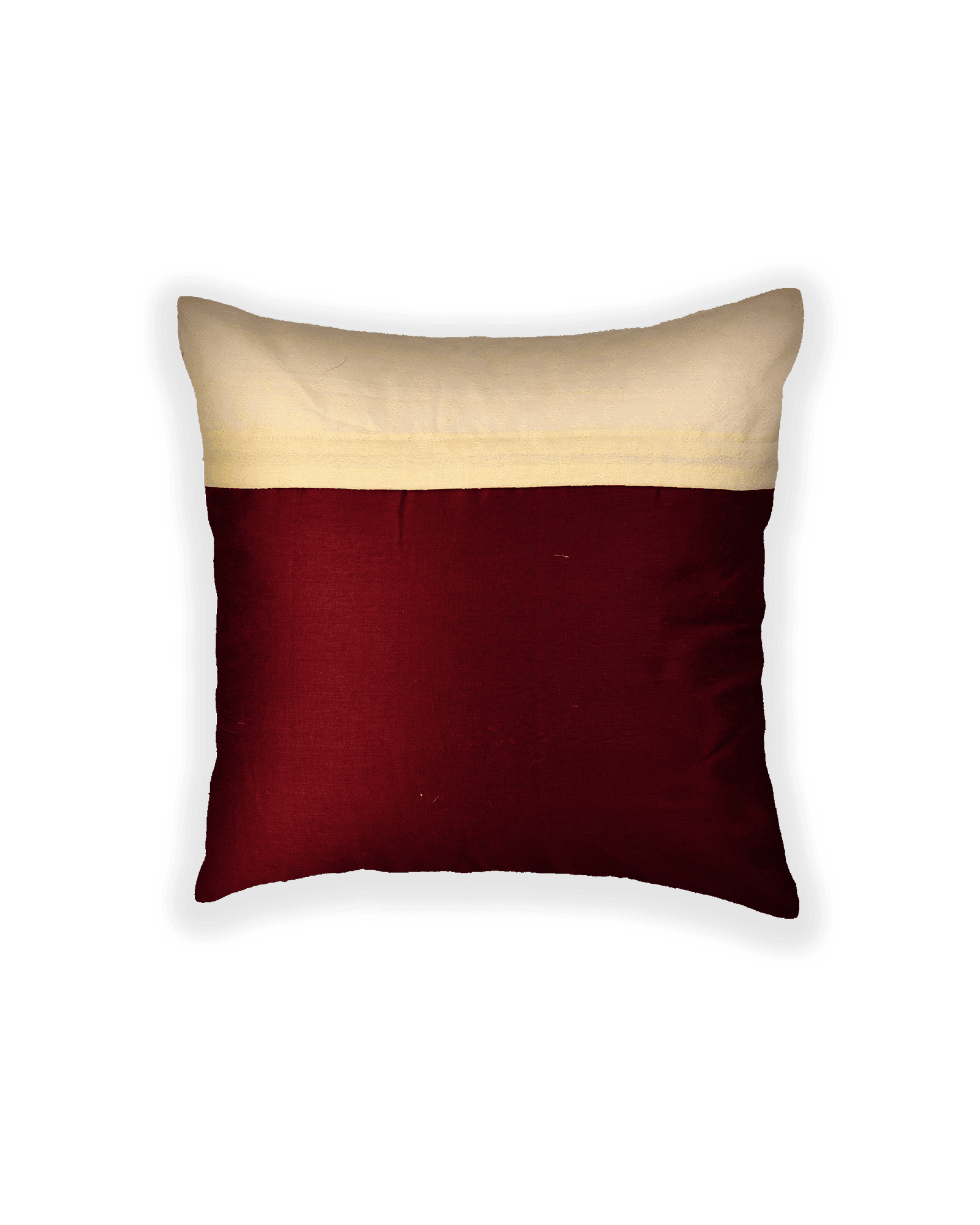 Cream Banarasi Tanchoi Poly Cotton Cushion Cover 16" - By HolyWeaves, Benares