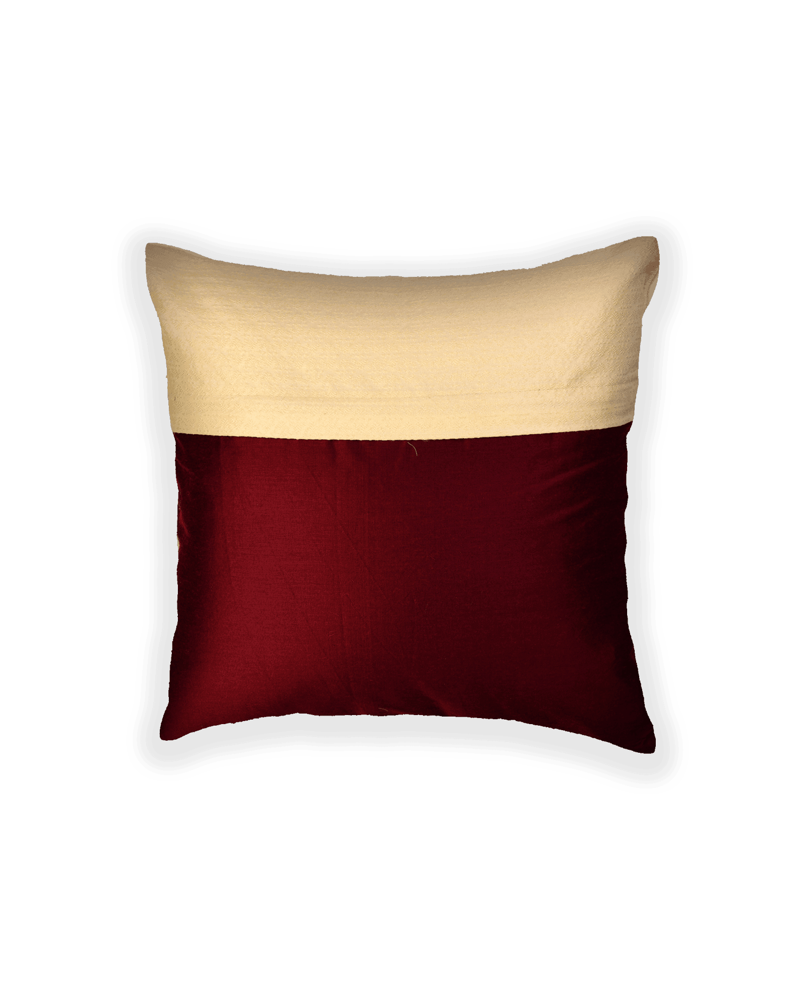 Cream Banarasi Tanchoi Poly Cotton Cushion Cover 16" - By HolyWeaves, Benares