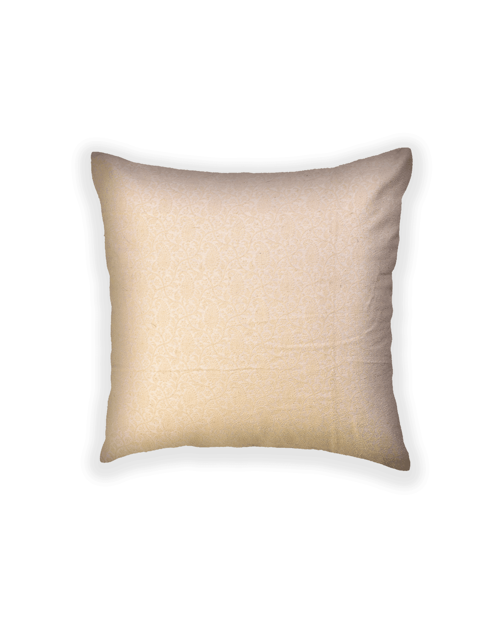 Cream Banarasi Tanchoi Silk Noile Cushion Cover 16" - By HolyWeaves, Benares
