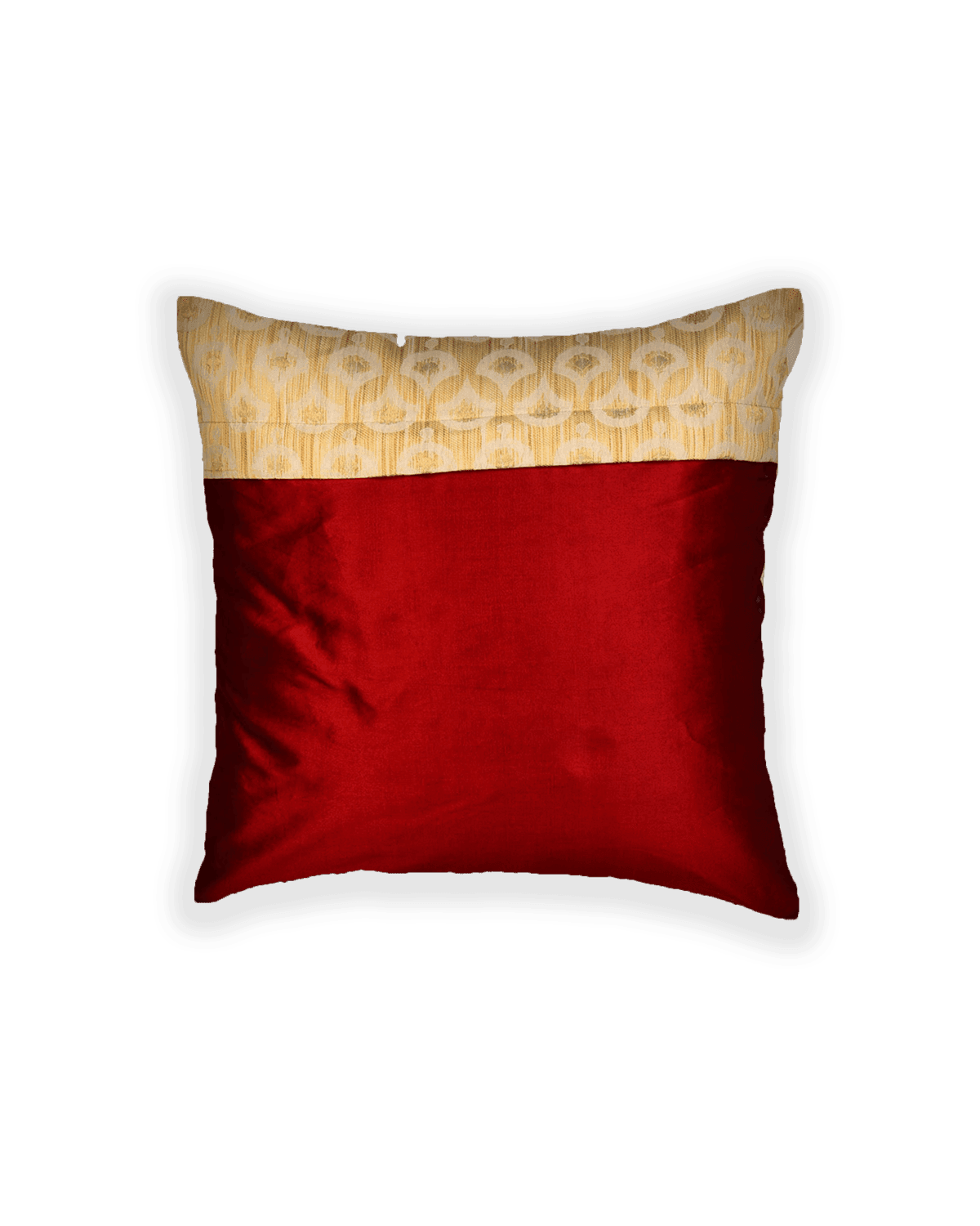 Cream Brocade Woven Poly Cotton Cushion Cover 16" - By HolyWeaves, Benares