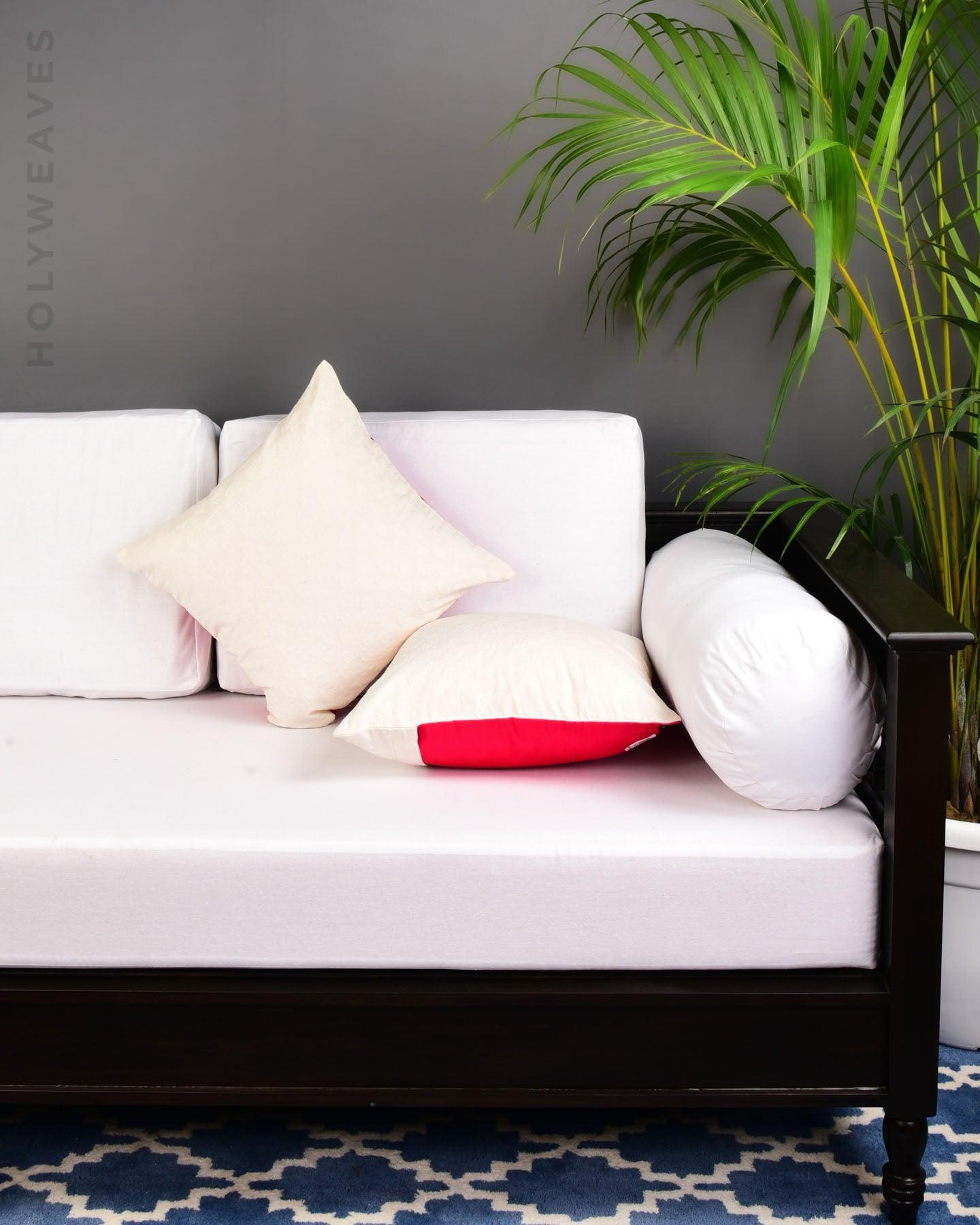 Cream Cutwork Woven Cotton Cushion Cover 16" - By HolyWeaves, Benares